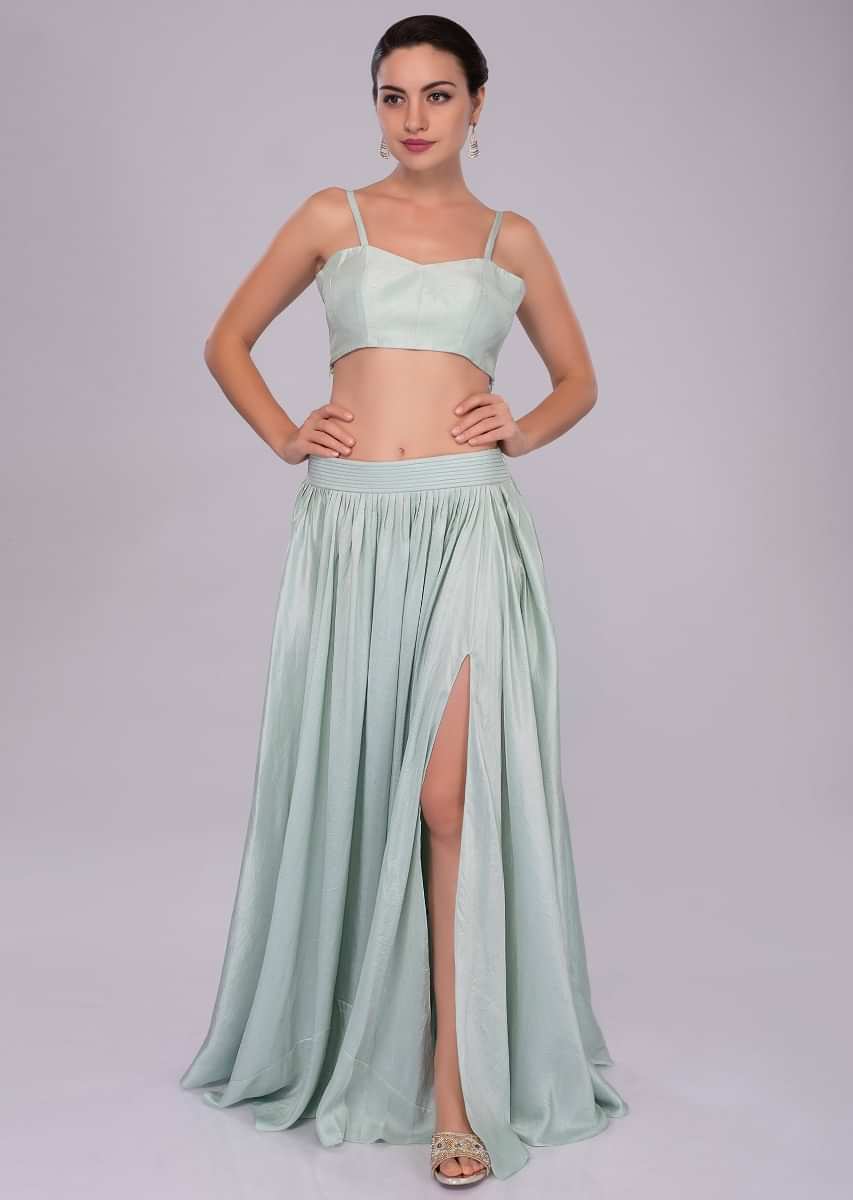 Irish-mint-heavy-dupion-skirt-and-bustier-with-long-embroidered-jacket-only-on-Kalki-460795
