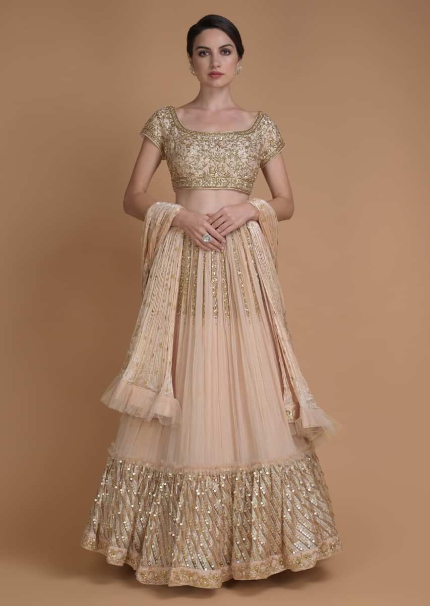 Buy Peach And Silver Ombre Lehenga In Sequins Fabric And Hand Embroidered  Choli With Plunging V Neckline KALKI Fashion India