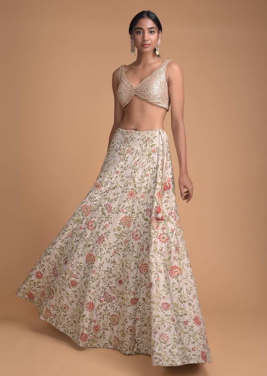 Ivory White Lehenga Choli With Embroidered Floral Jaal 