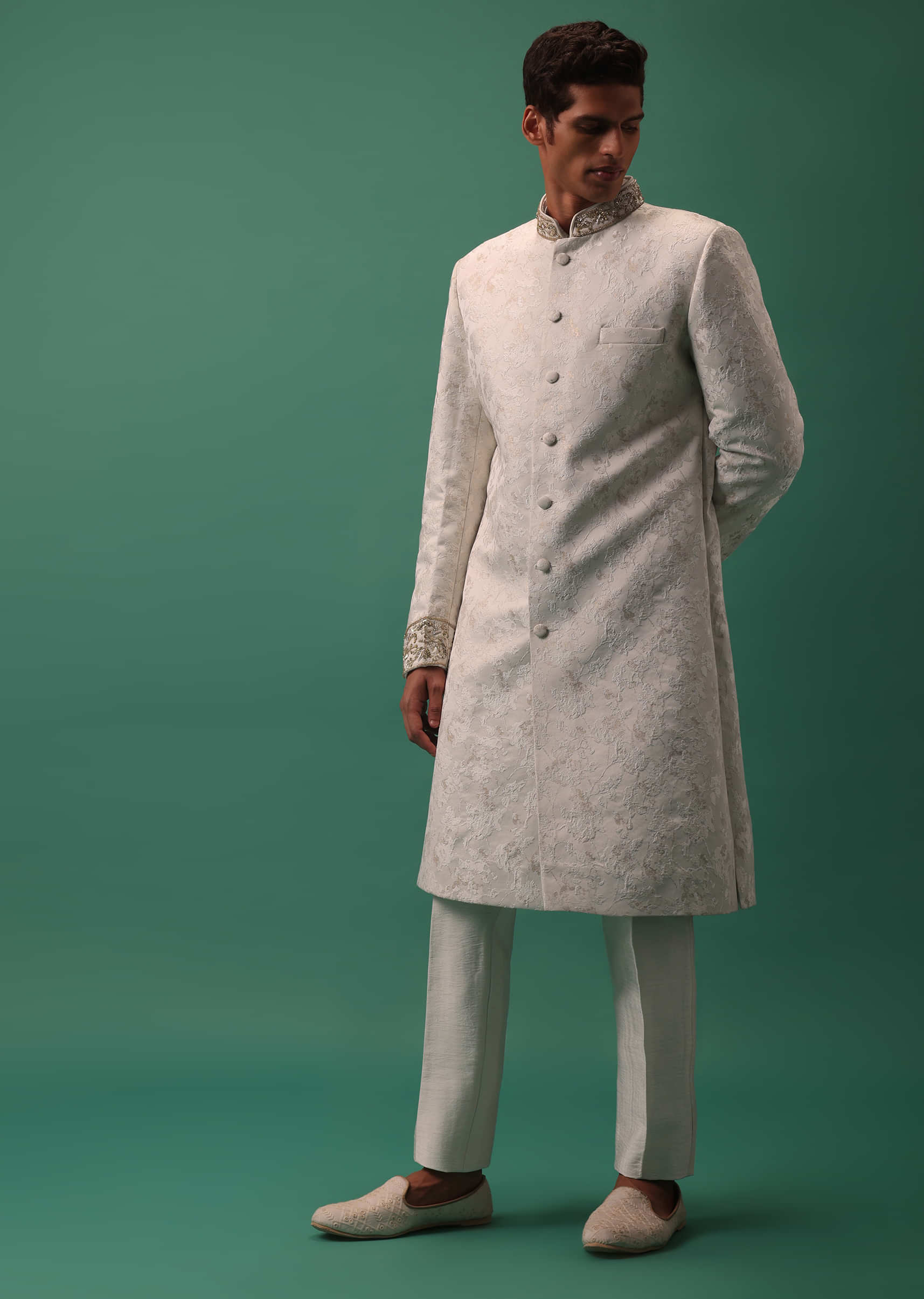 Buy Bohame Black Color Achkan with White Kurta and White Pants Online   Tata CLiQ Luxury