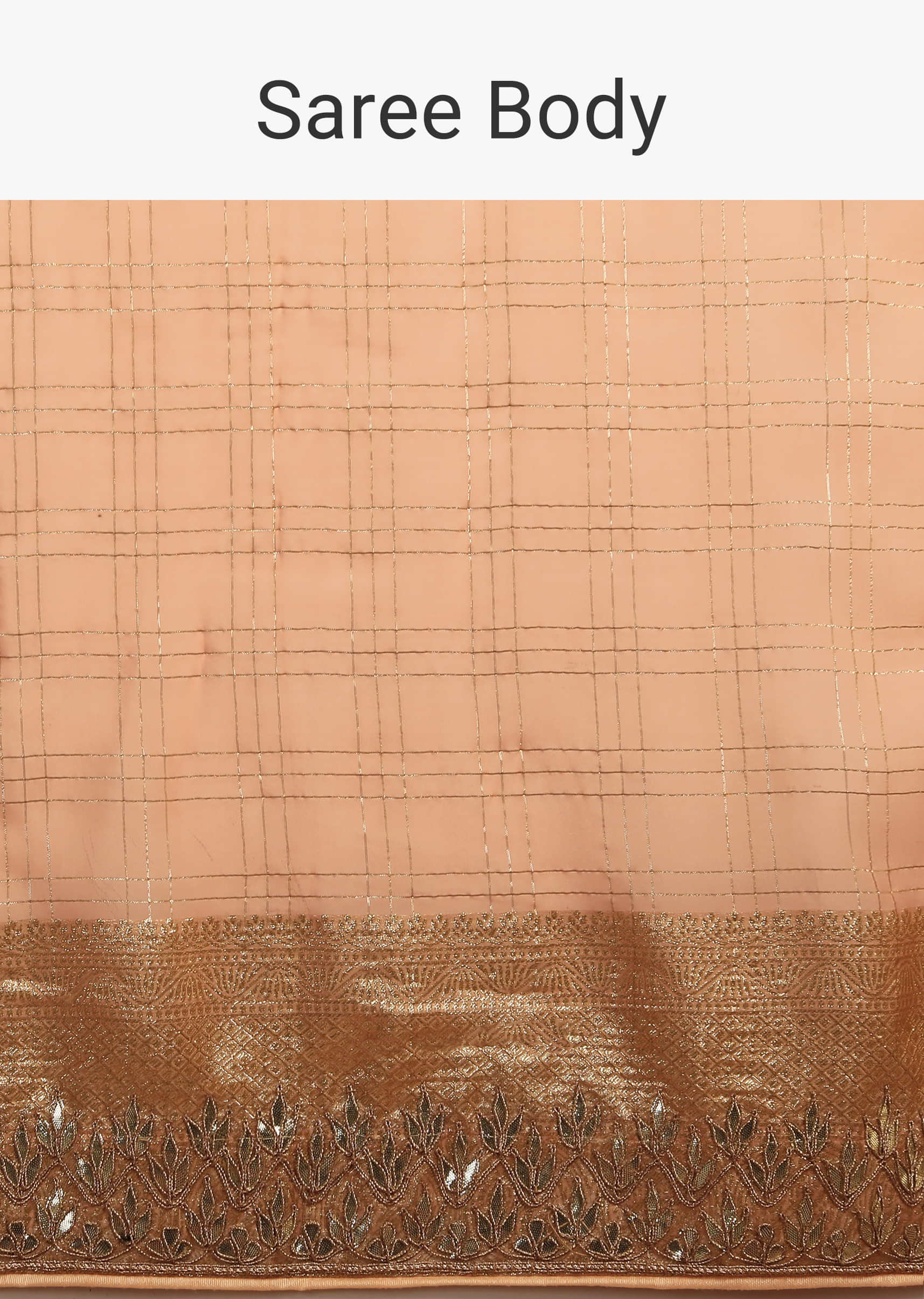 Peach Saree In Zari Kota Silk With Woven Checks And Gotta Embroidered Border