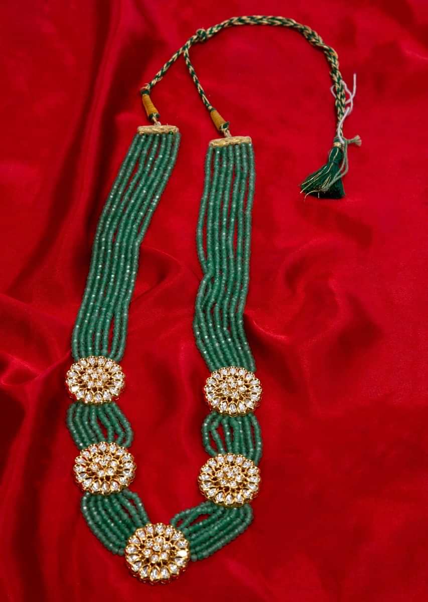 Jade green shade multi layer traditional necklace with floral broach only on Kalki