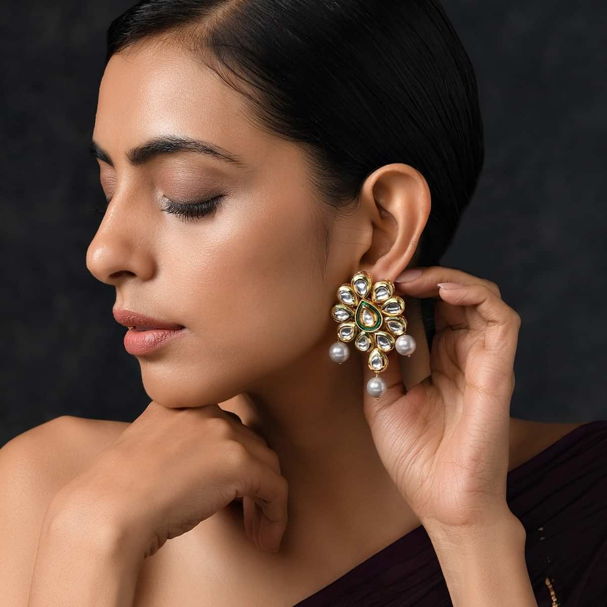 Gold Plated Earrings Studded With Kundan In Intricate Ethnic Floral Motif By Paisley Pop