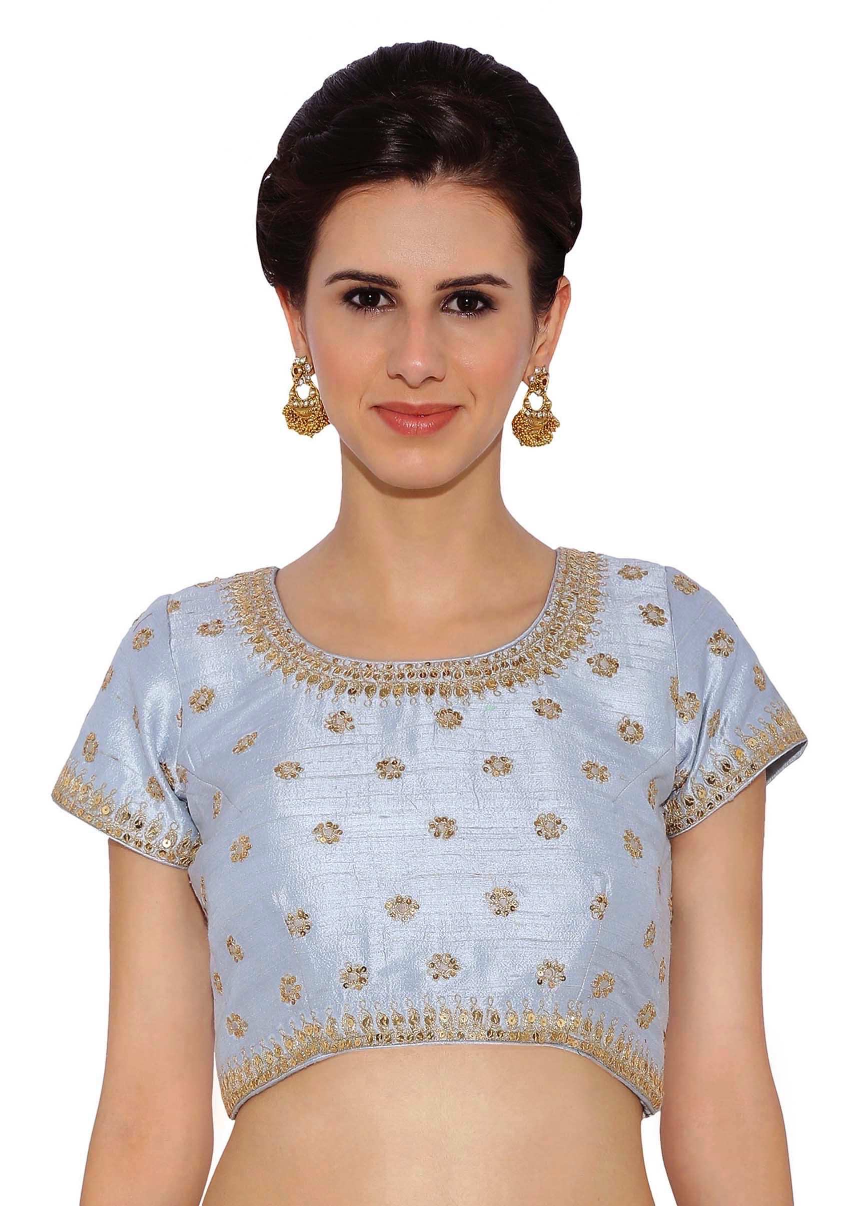 Mint Blue Blouse In Raw Silk With Sequins Embroidery And Side Zip Online - Kalki Fashion