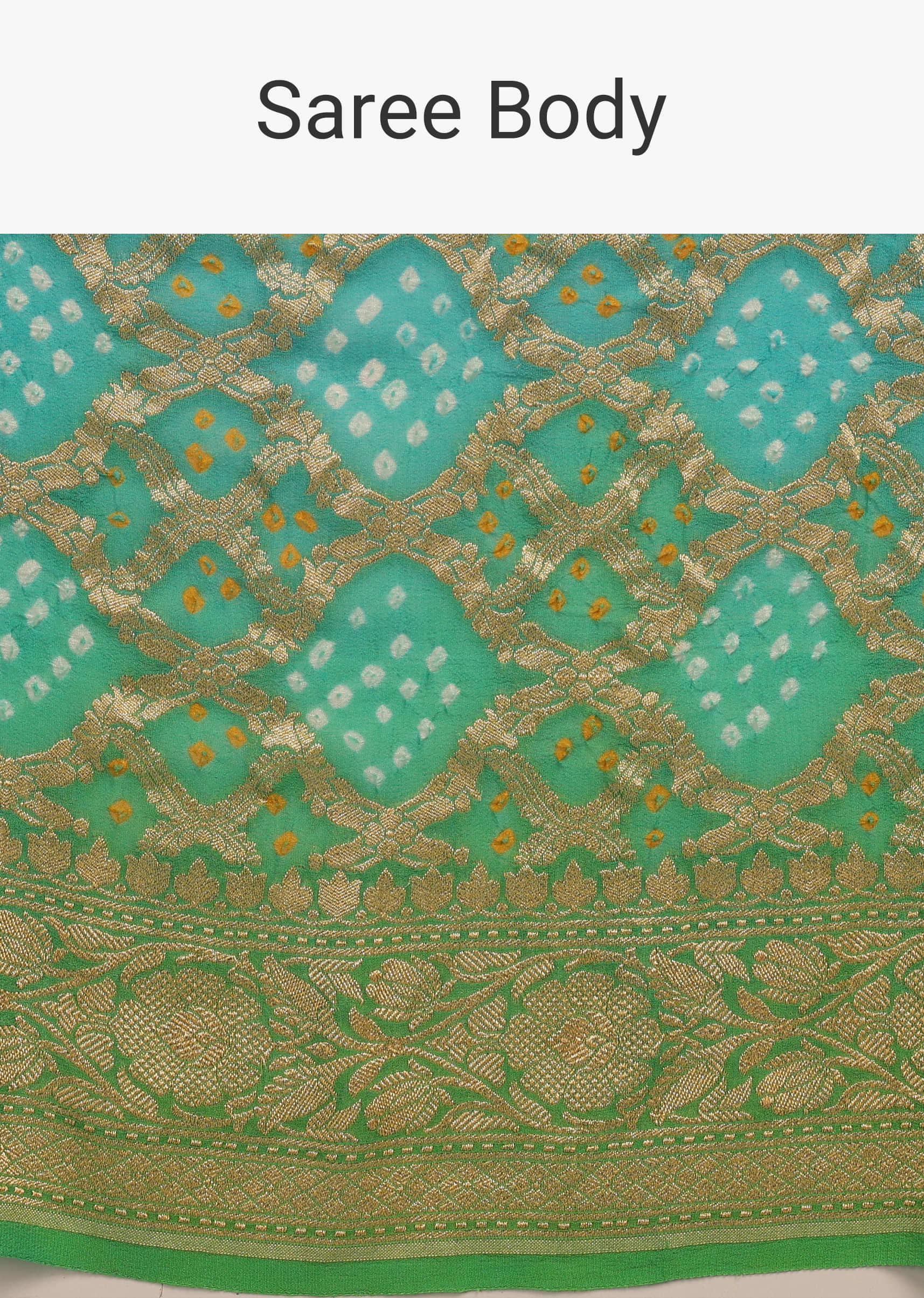 Dual-Tone Sea Green And River Blue Saree In Bandhani Handwoven Georgette With Floral Jaal Weave