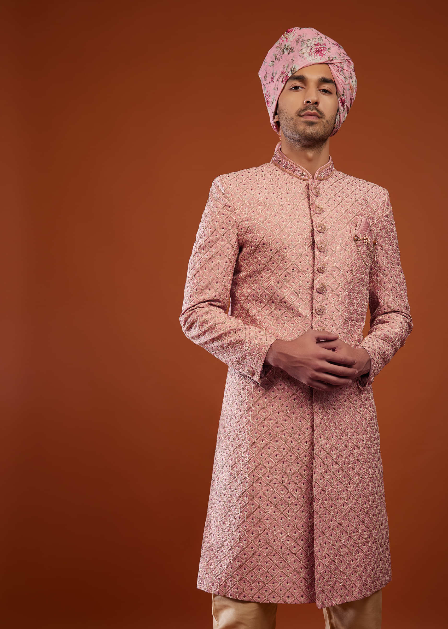 Kalki Blush Pink Sherwani In Silk With Embroidery