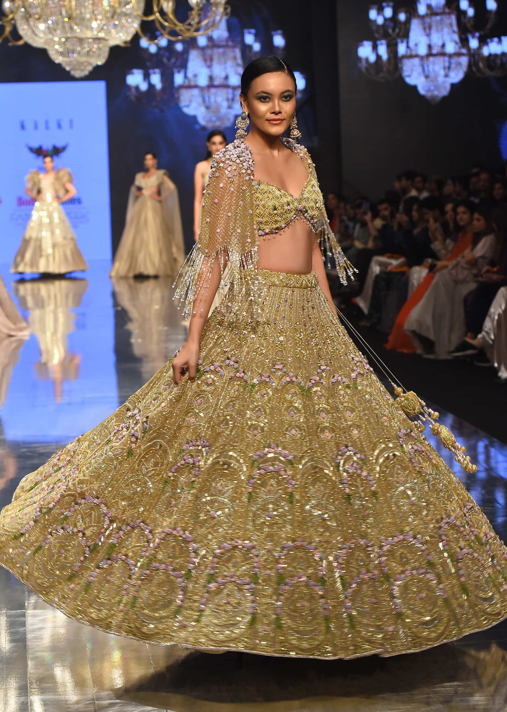 Kalki Bridal Naziaa Beige Lehenga With 3D FLoral Embroidery And An Embroidered Shoulder Rest- NOOR 2022