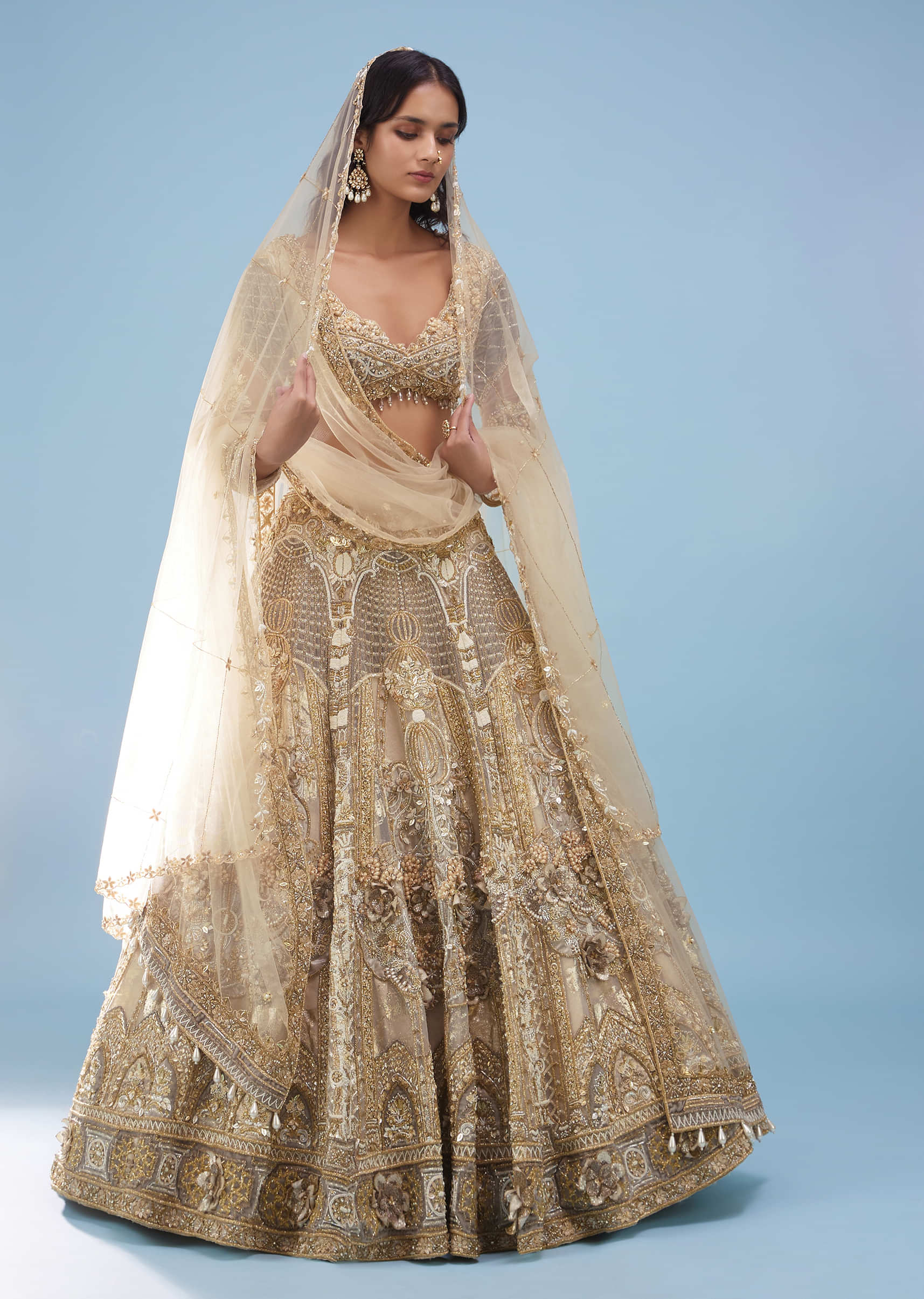 Bridal Riwaayat Off White Lehenga In Organza With 3D Heavy Embroidery - NOOR 2022