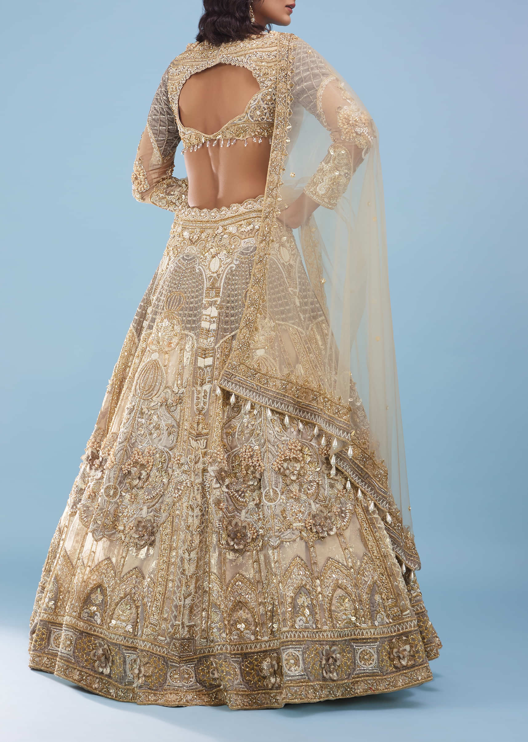 Bridal Riwaayat Off White Lehenga In Organza With 3D Heavy Embroidery - NOOR 2022