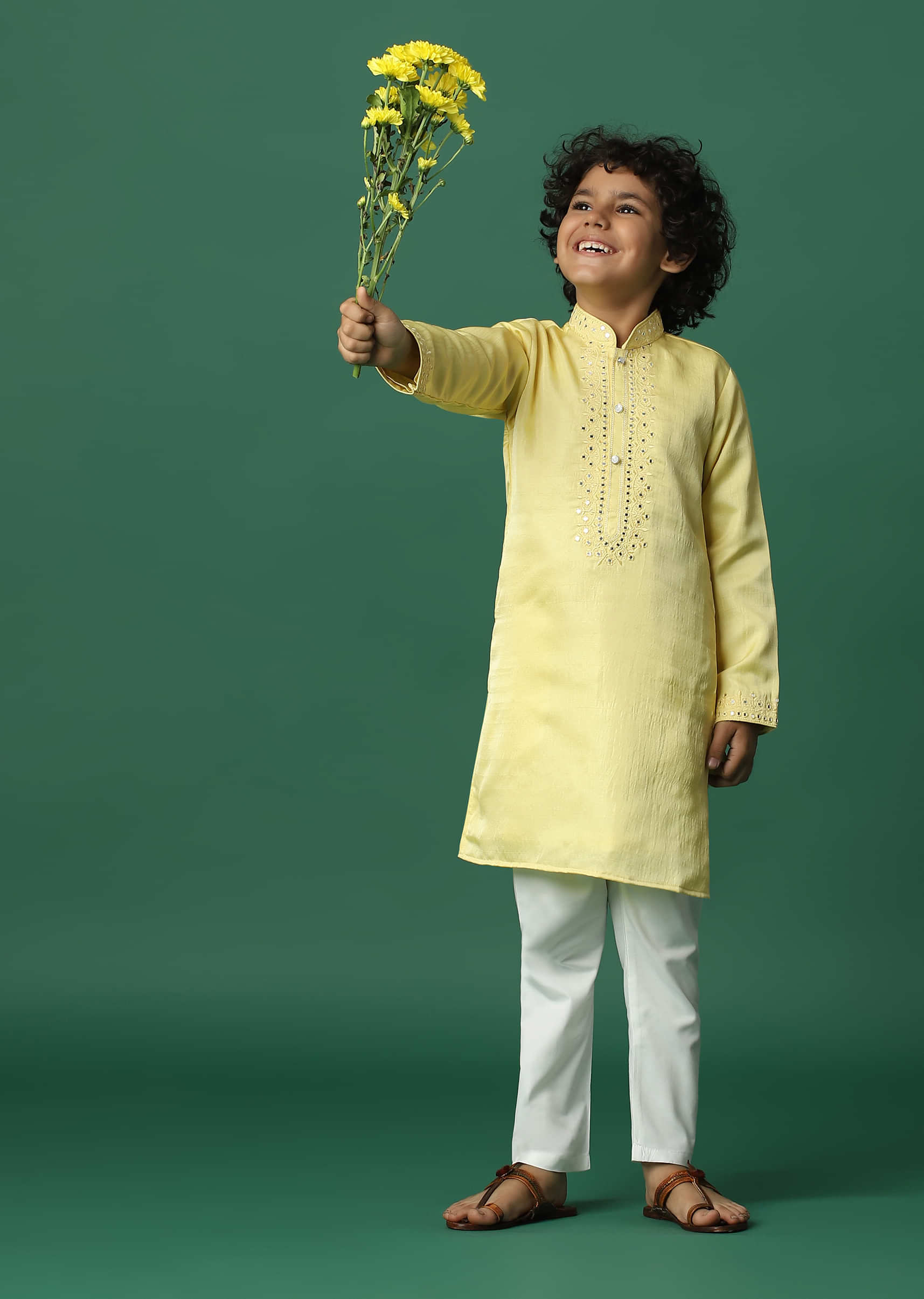 Shop Teen Boys Yellow Art Silk Kurta Set Party Wear Online at Best Price