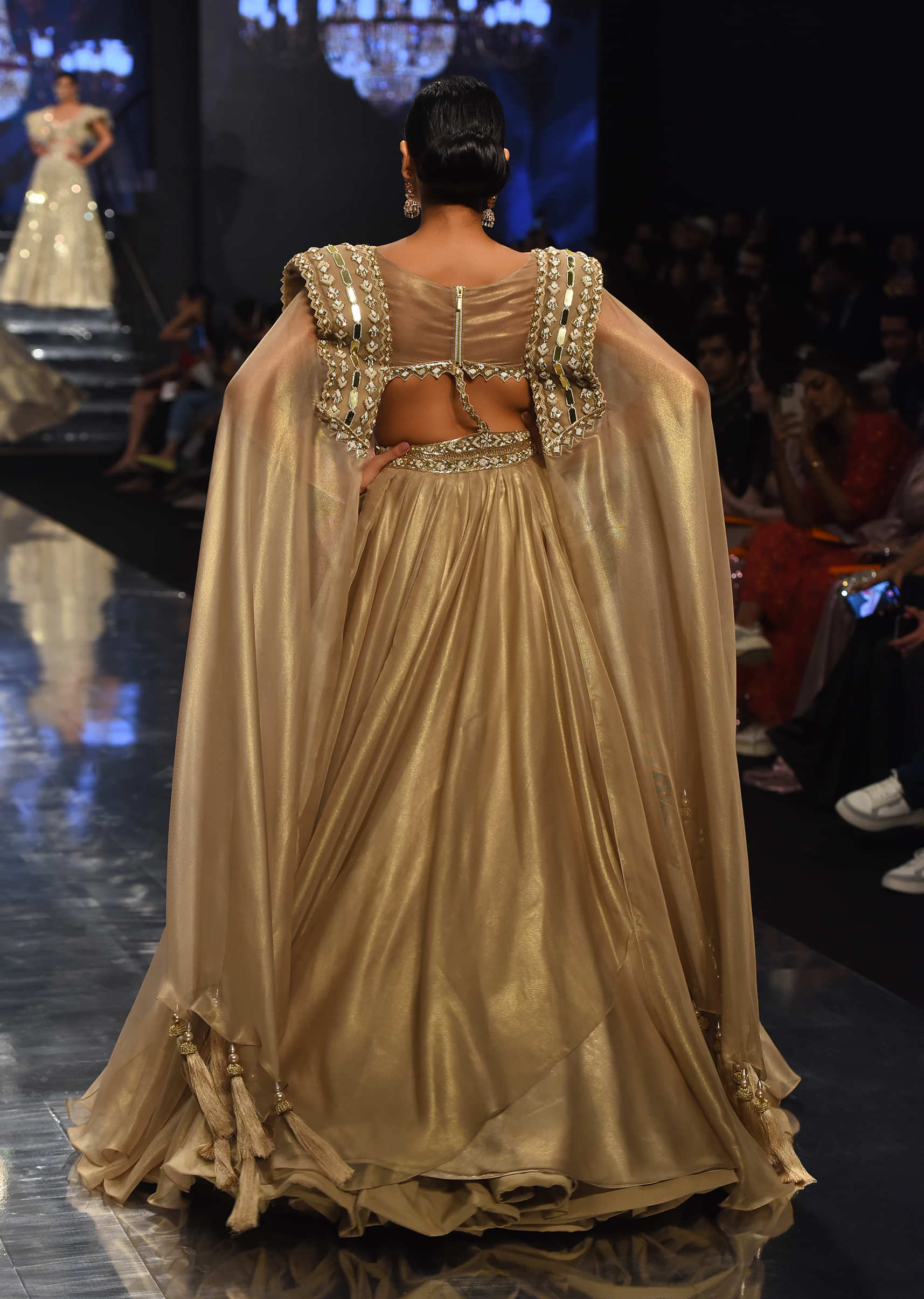 Champagne Gold Akasia Gown With Tassel Wing Cape Sleeves - NOOR 2022