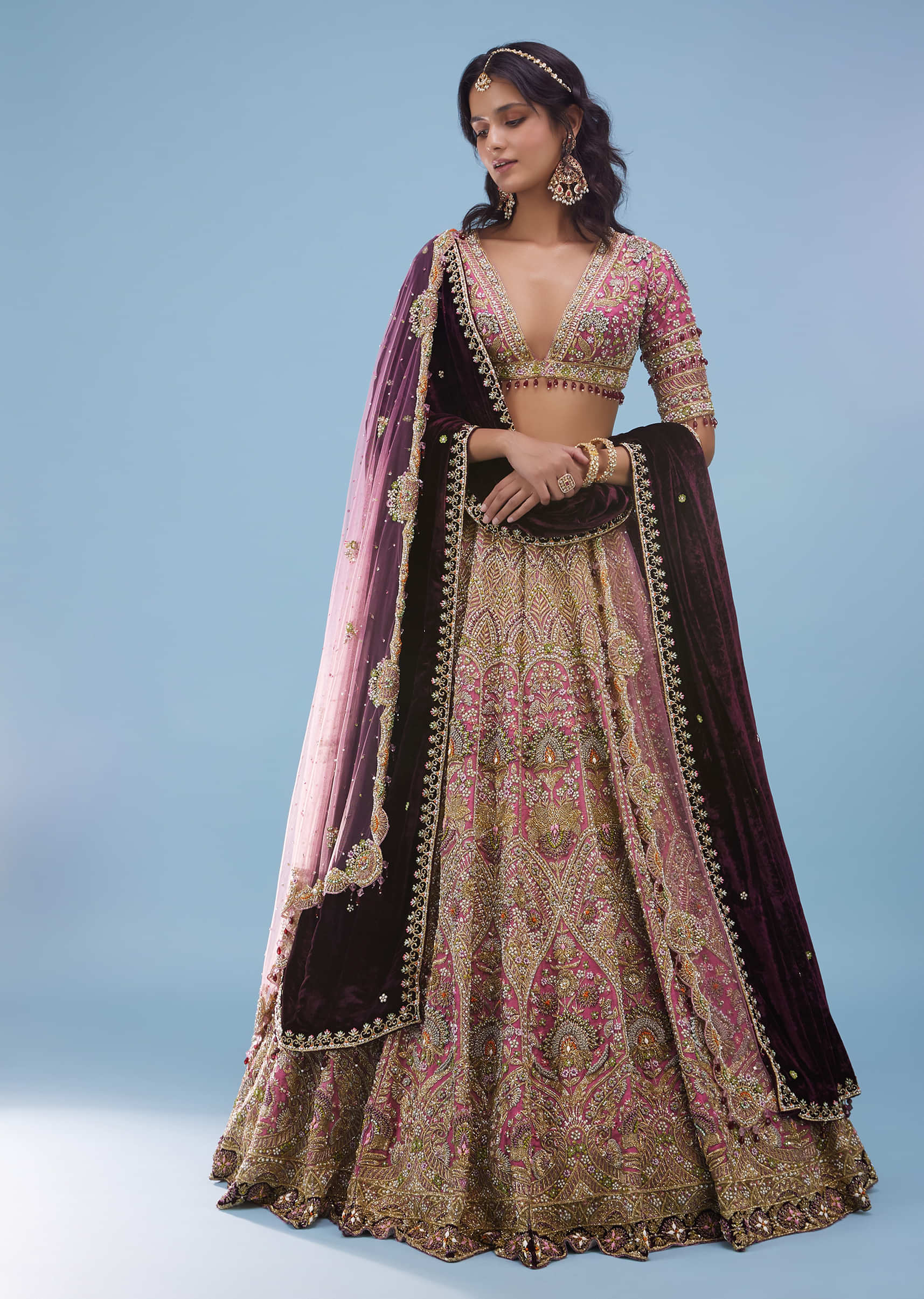 Rose Pink Bridal Lehenga In Raw Silk With Heavy Embroidery - NOOR 2022