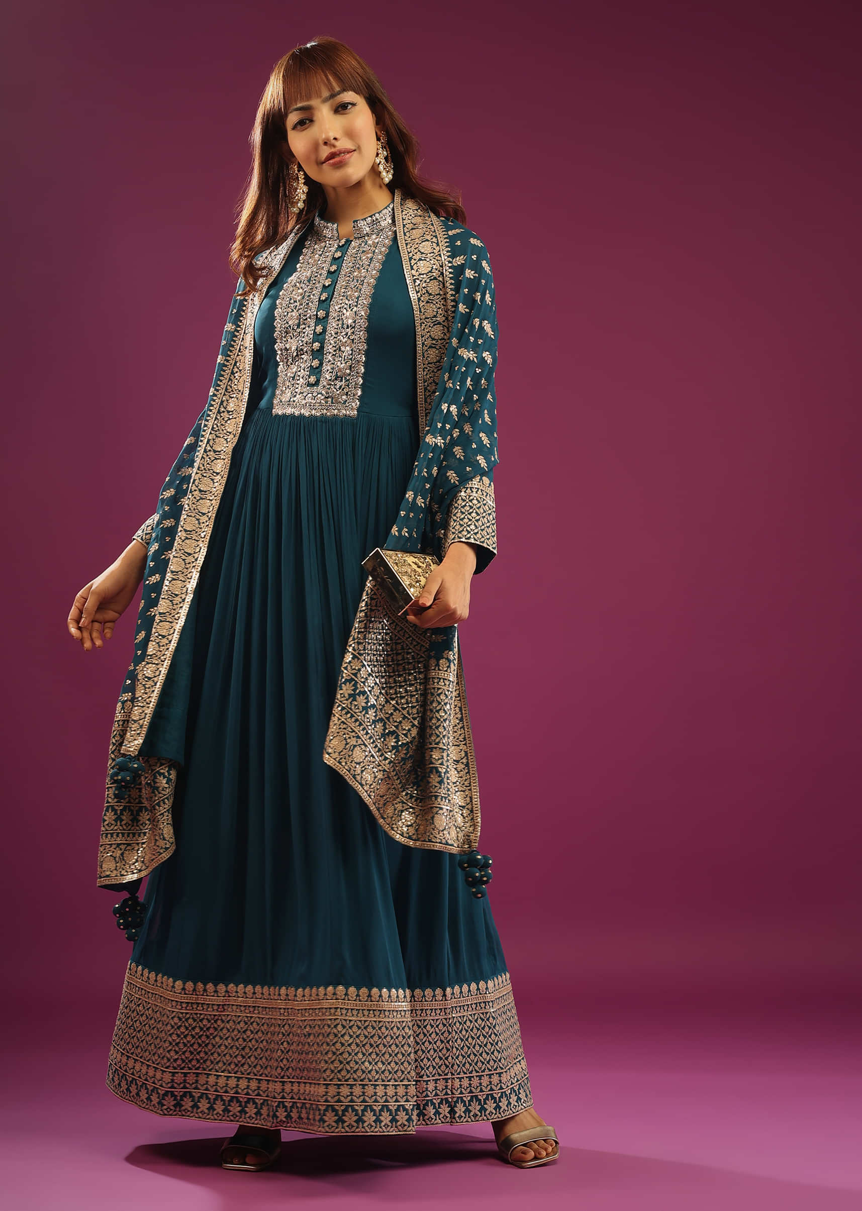 Kalki Coral Blue Anarkali Suit In Georgette With Zardozi And Zari Embroidery Work
