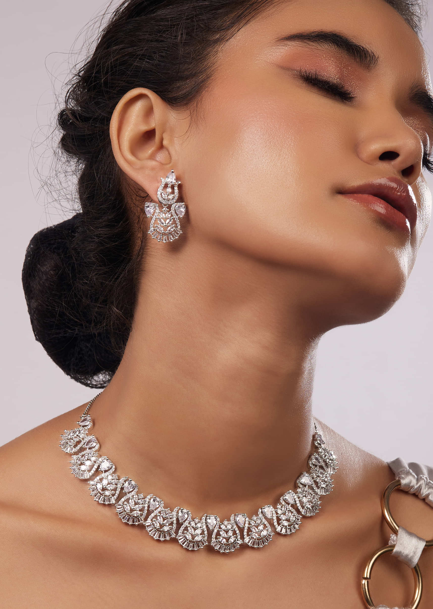 Diamond Jewelry Set With Plating In Silver Alloy