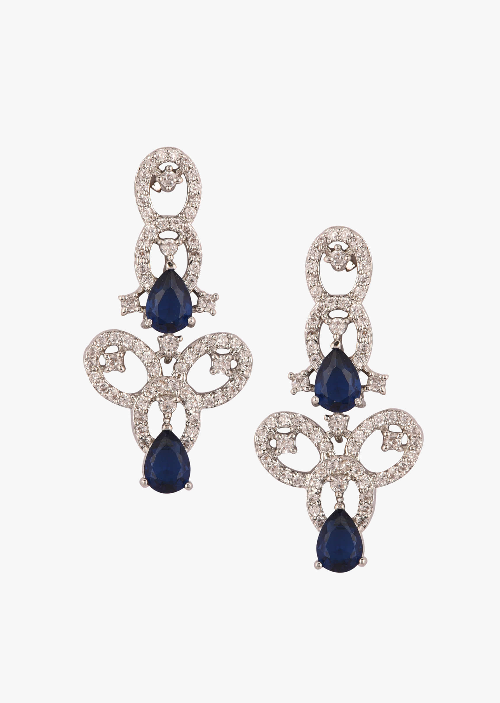 Diamond Necklace Set In Silver Plating With Navy Blue Stones