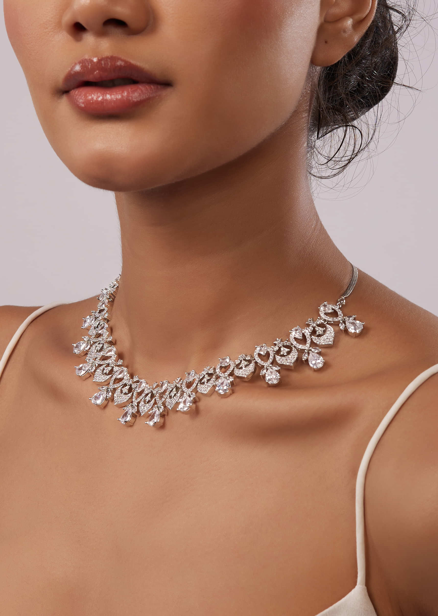 Diamond Necklace Set With Silver Plating