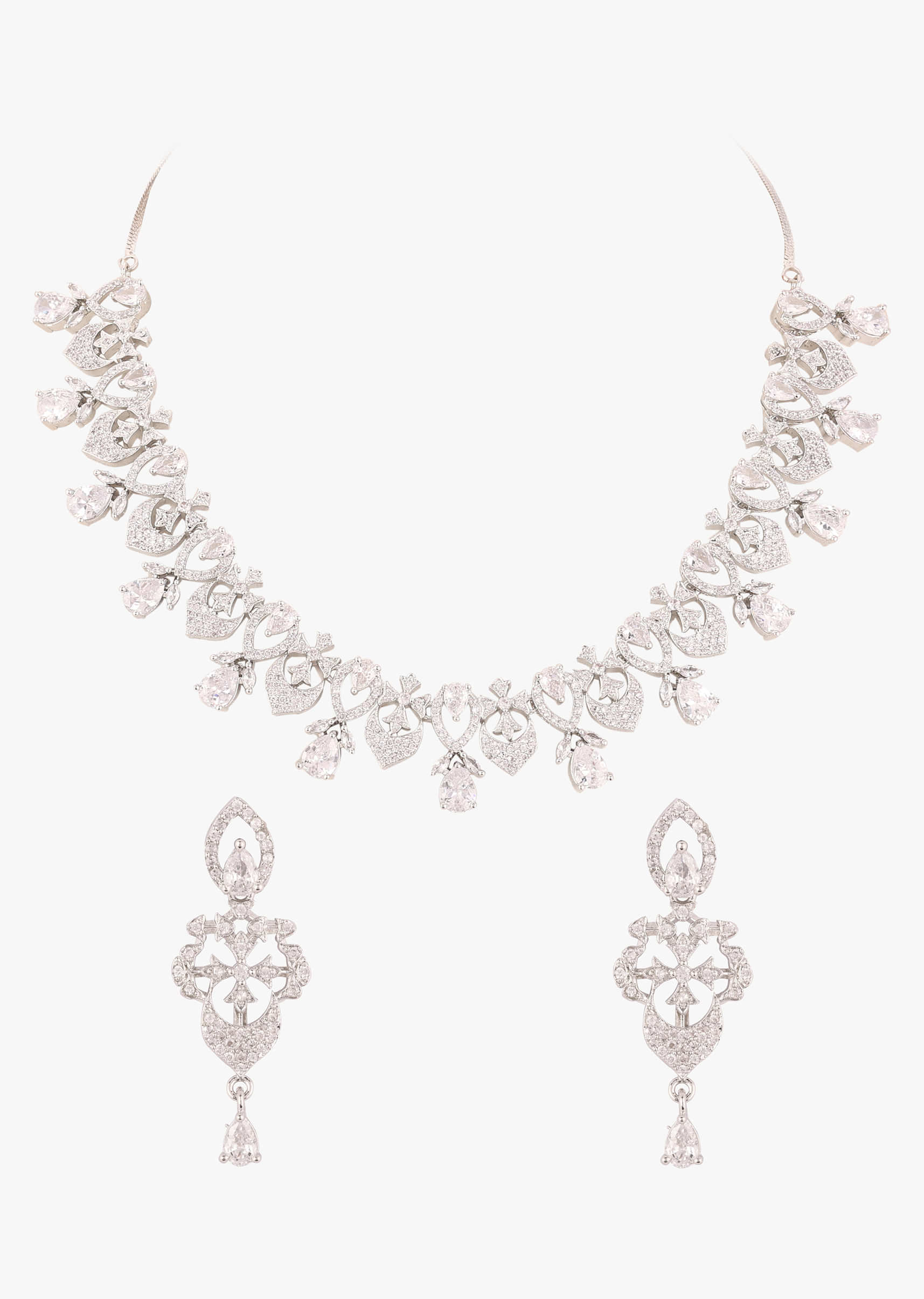 Diamond Necklace Set With Silver Plating