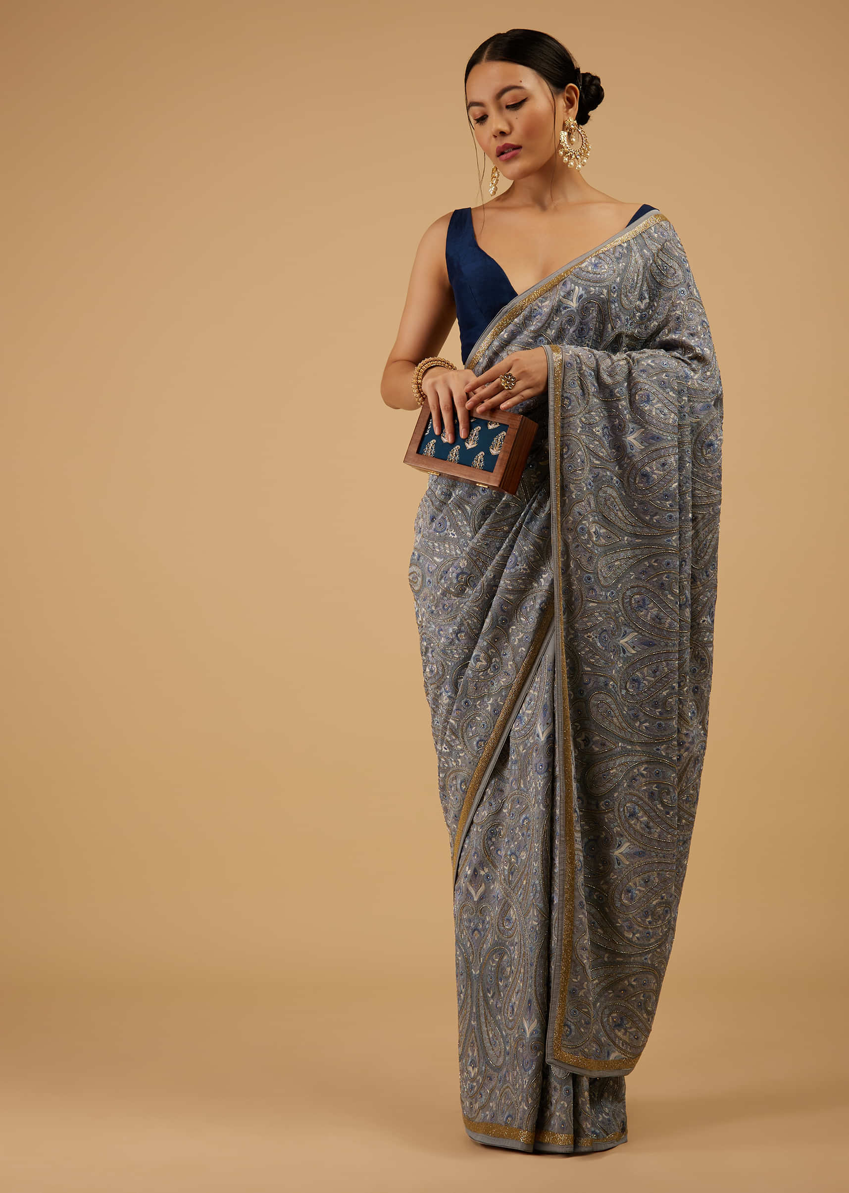 Designer Indian Georgette Embroidered Saree, Navy Blue Saree, Wedding Saree  for Women, Traditional Saree -  Finland
