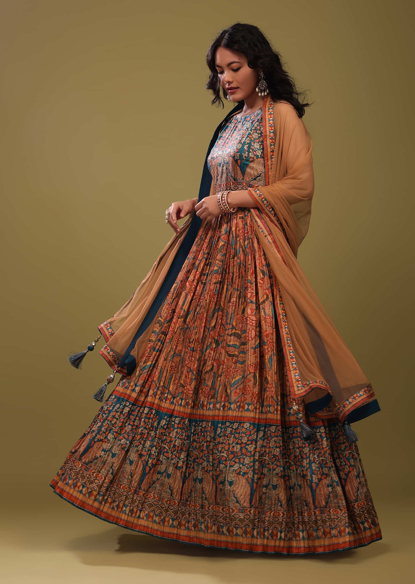 Kalki Festive Multicolor Anarkali Suit In Ajrakh Handblock Print & Embroidery