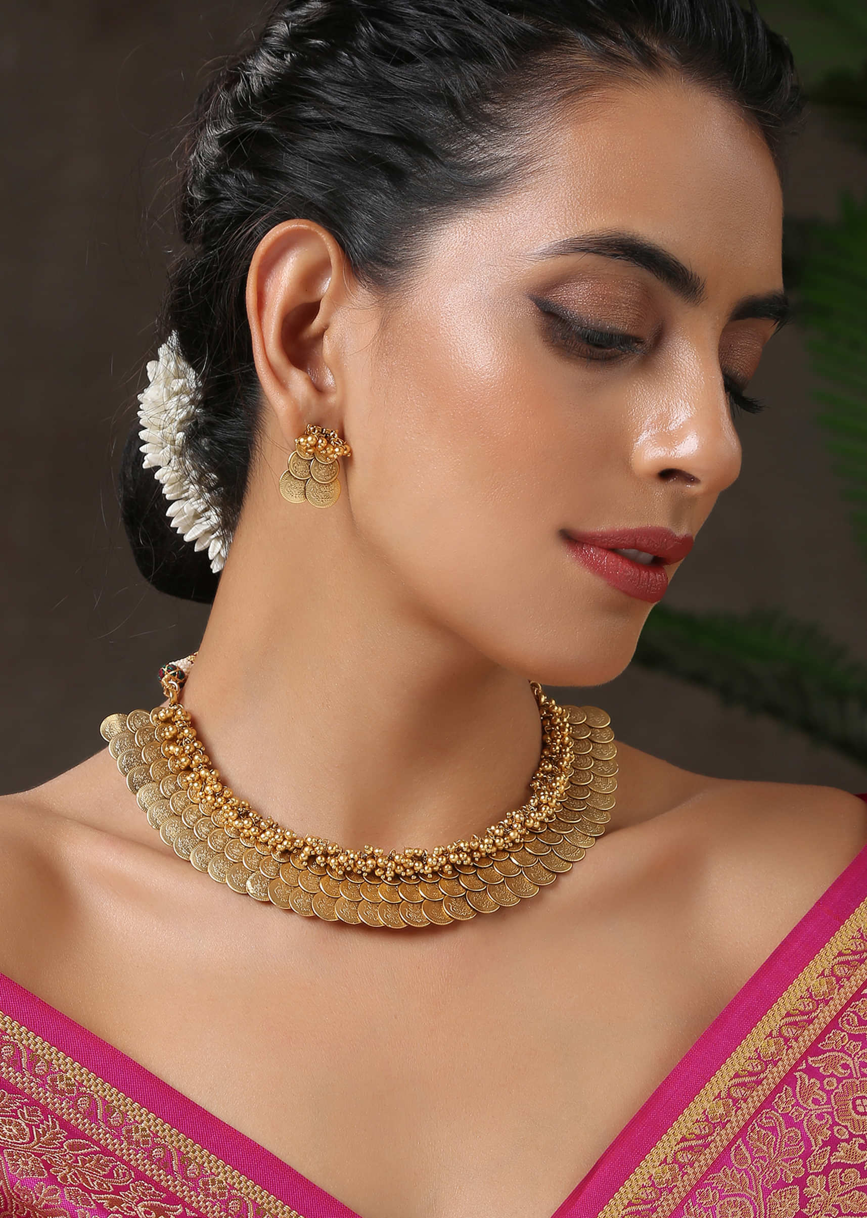 Gold Plated Intricate Temple Work Necklace Set
