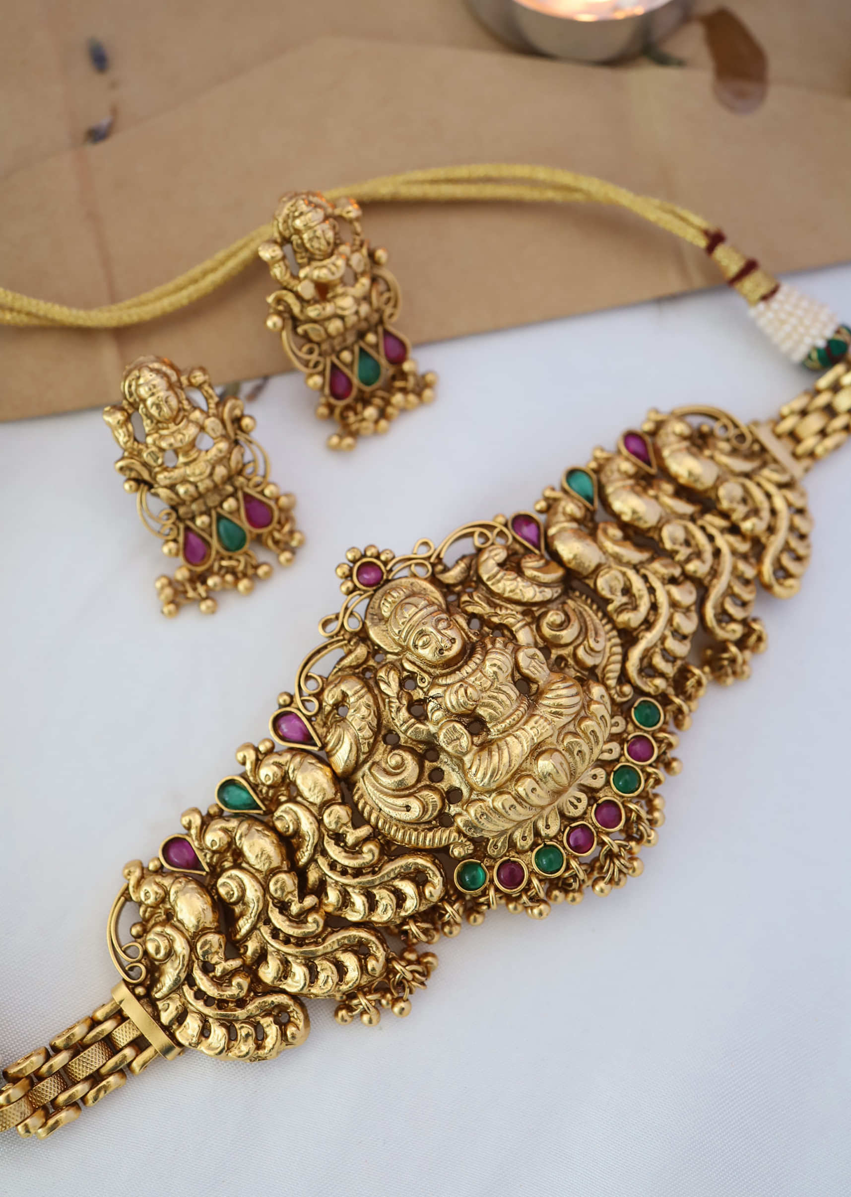 Gold Plated Temple Work Necklace Set