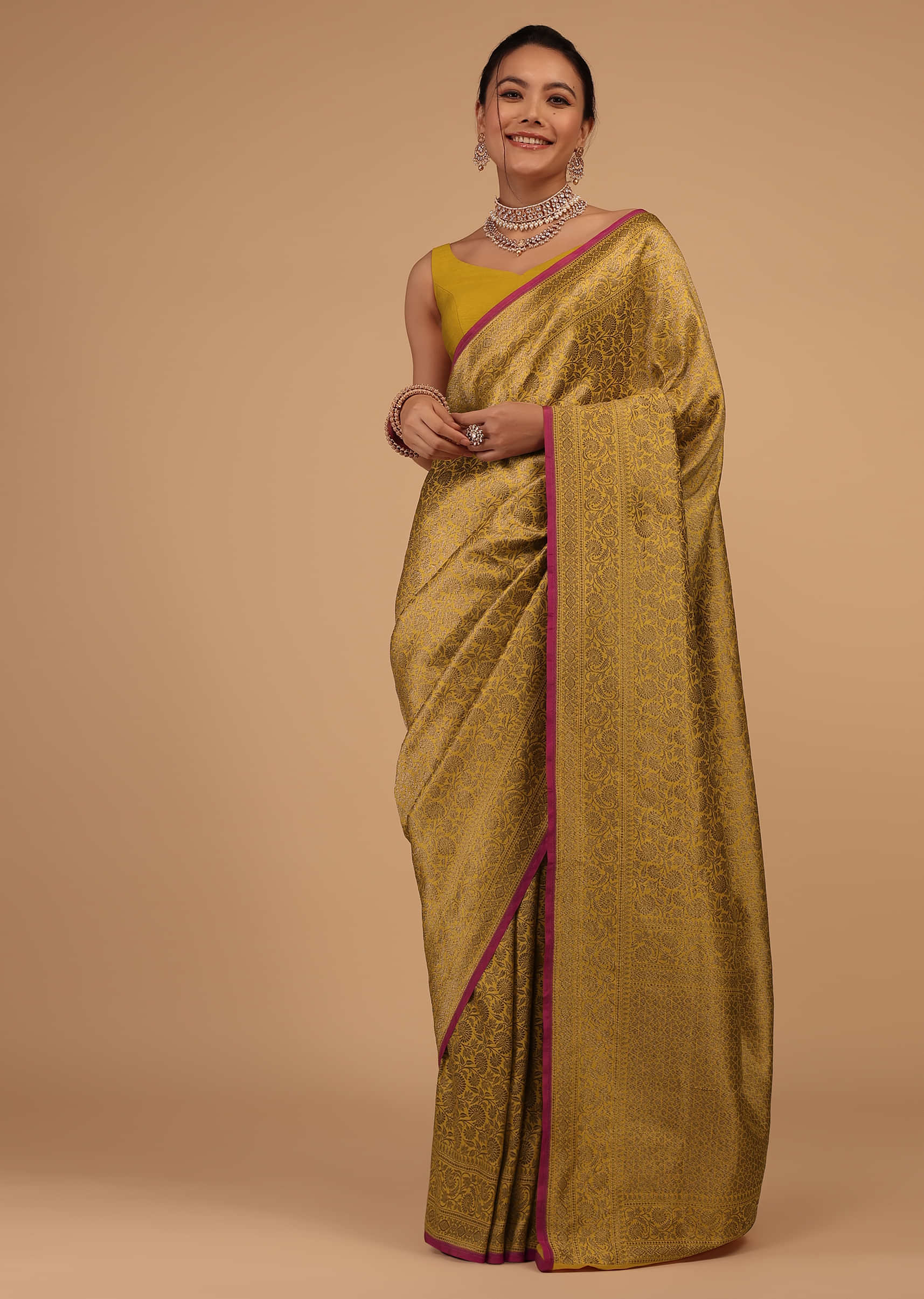 Buy YURENUS FASHION Women's kanchi pattu kanchipuram silk Saree with Blouse  (yellow Colour) at Amazon.in