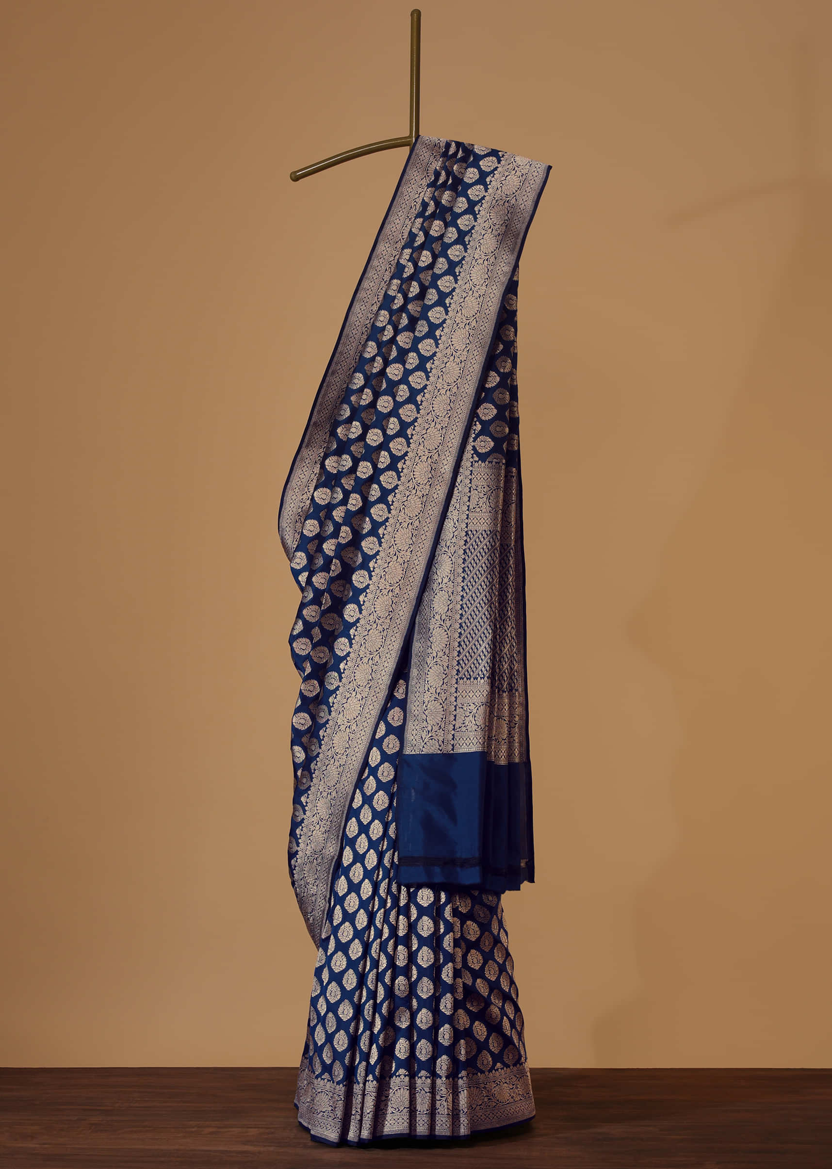 Midnight Blue Saree In Pure Banarasi Silk With Upada Zari Weave Butti Work