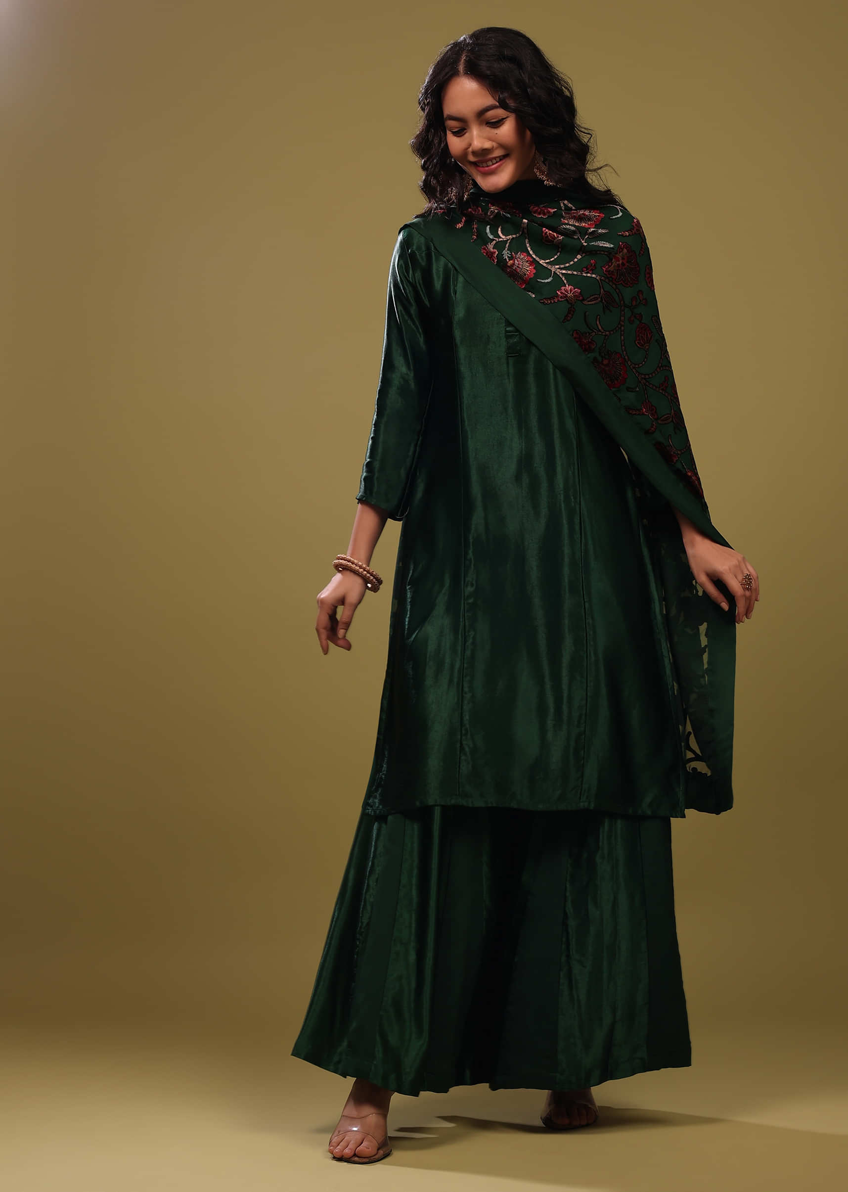 Buy Deep Palazzo Suit In Gajji Silk With A Beautiful Velvet Floral ...