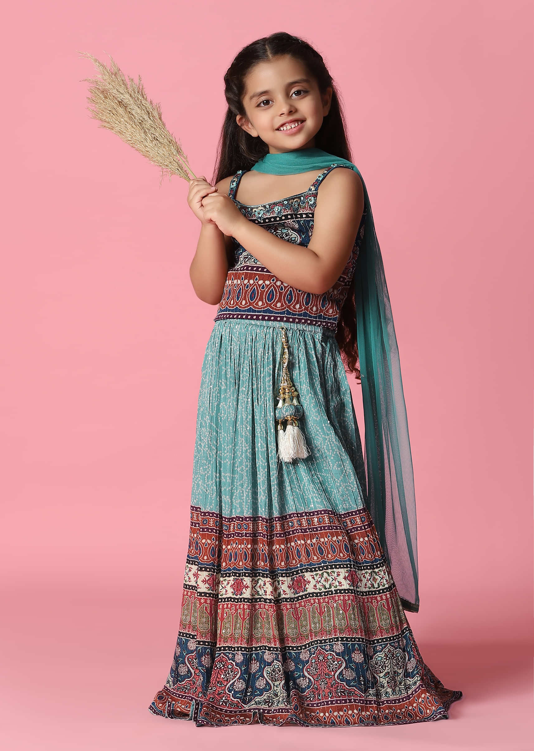 Buy Kalki Powder Blue Embroidered Lehenga Set In Georgette For Girls
