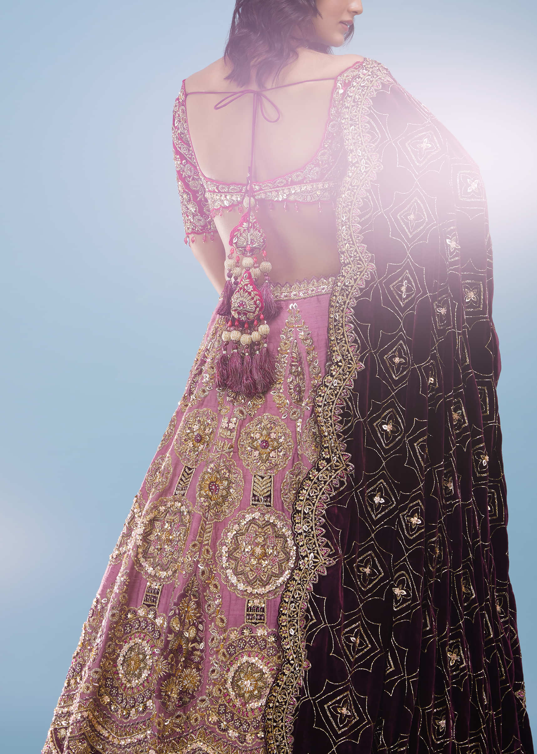 Powder Pink Amari Bridal Lehenga With Heavy Embroidery - NOOR 2022