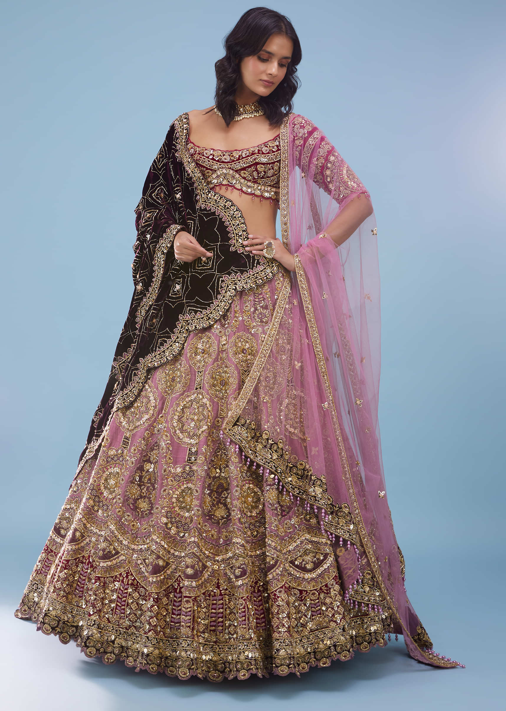 Powder Pink Bridal Amari Lehenga Designed With Heavy Embroidery - NOOR 2022