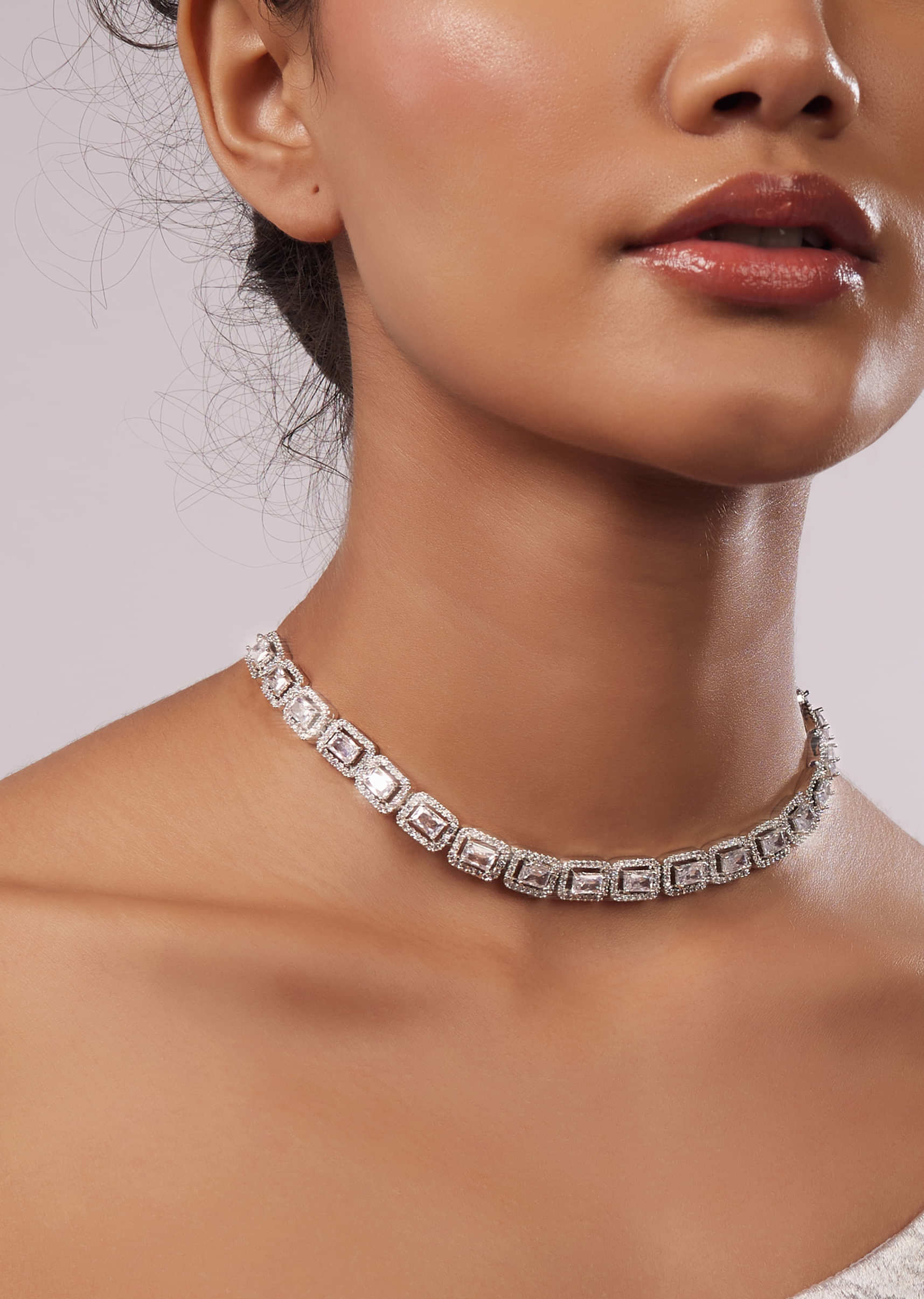 Silver Alloy Plated Diamond Necklace Set