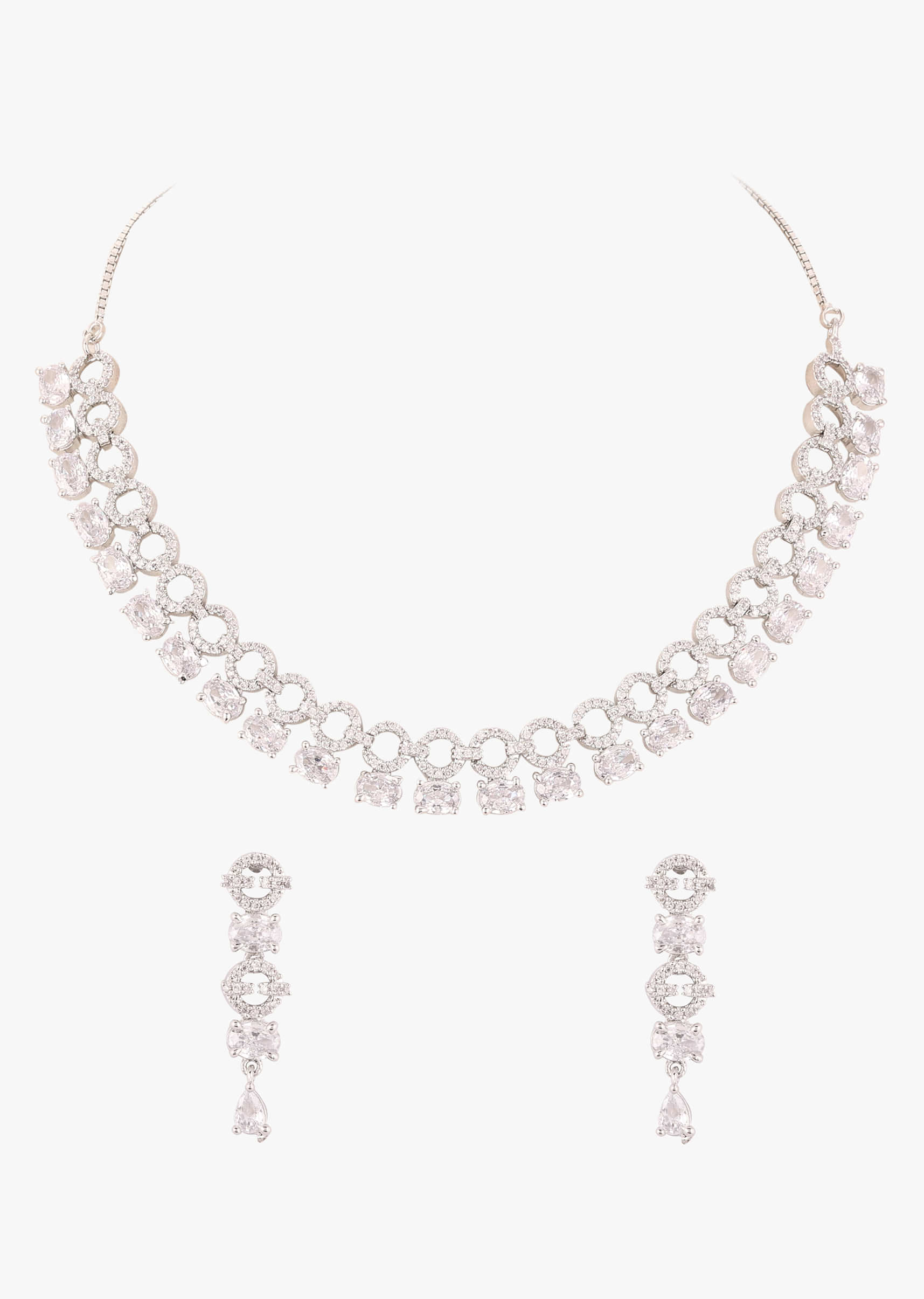 Silver Plated Diamond Jewelry Set With Loop Design