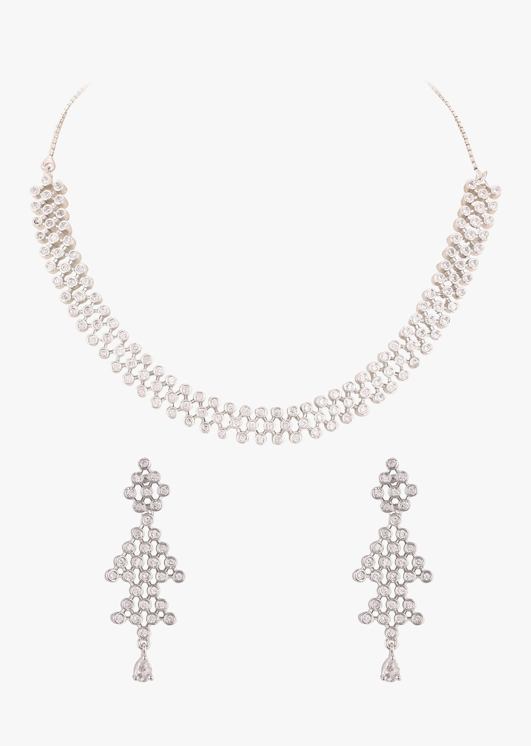 Silver Plated Diamond Mesh Necklace Set