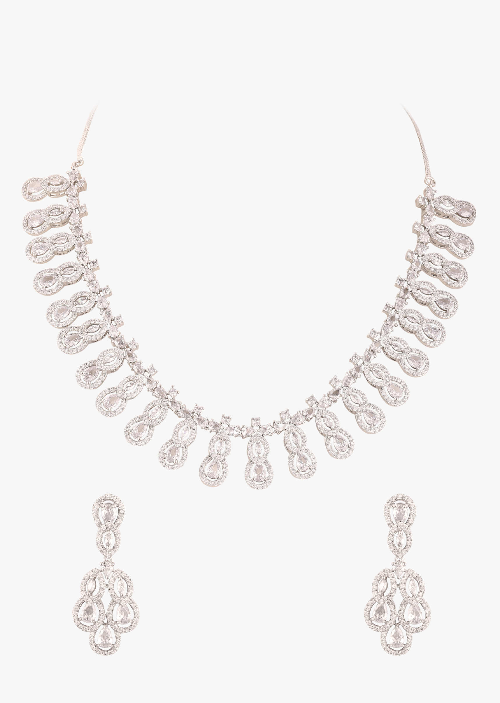 Silver Plated Diamond Necklace Set