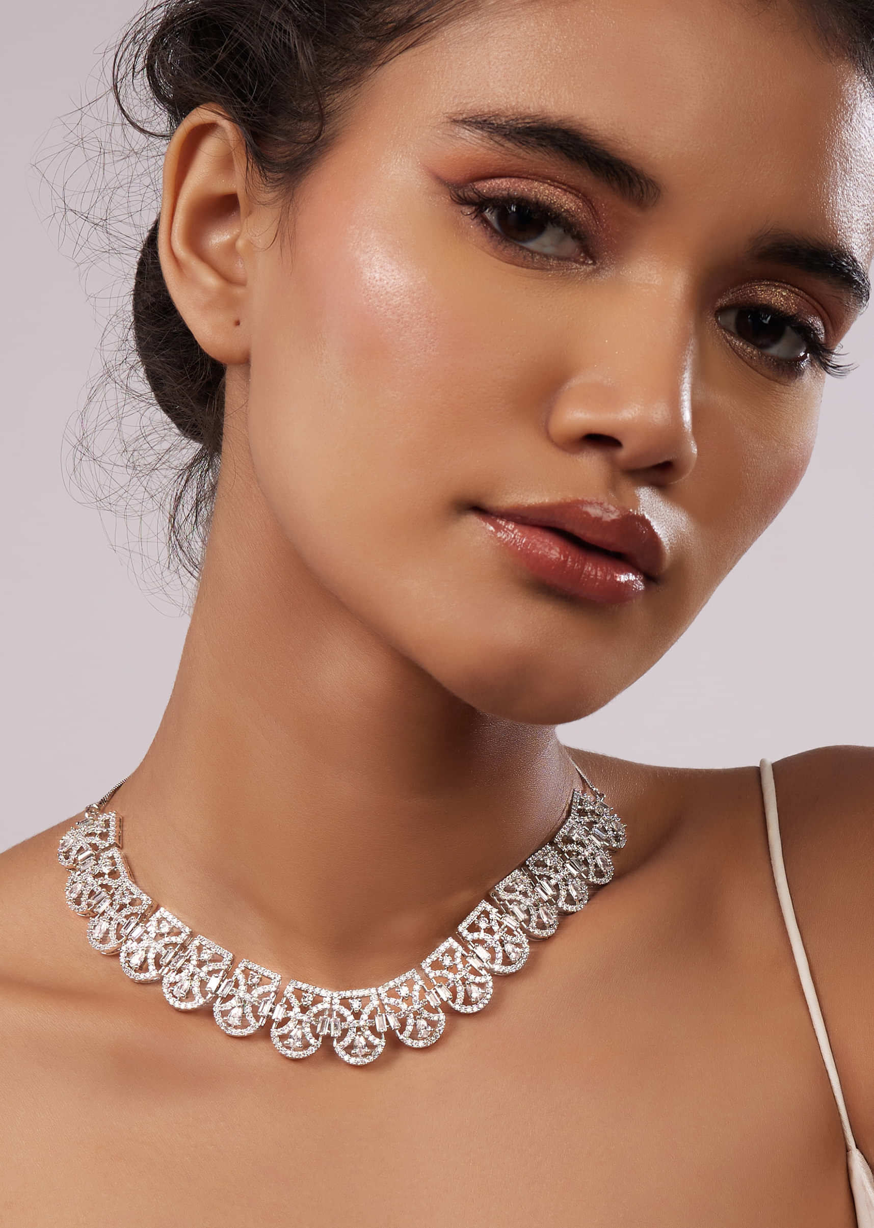 Silver Plated Necklace Set With Diamonds