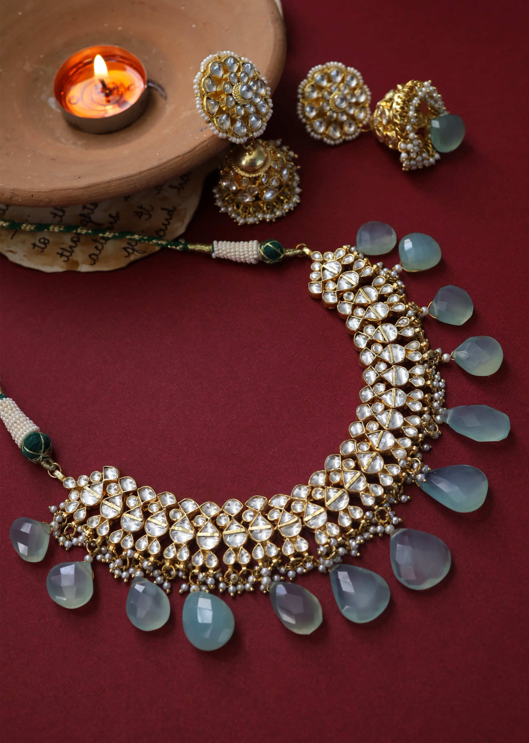Turquoise Gold Plated Kundan Choker Necklace Set