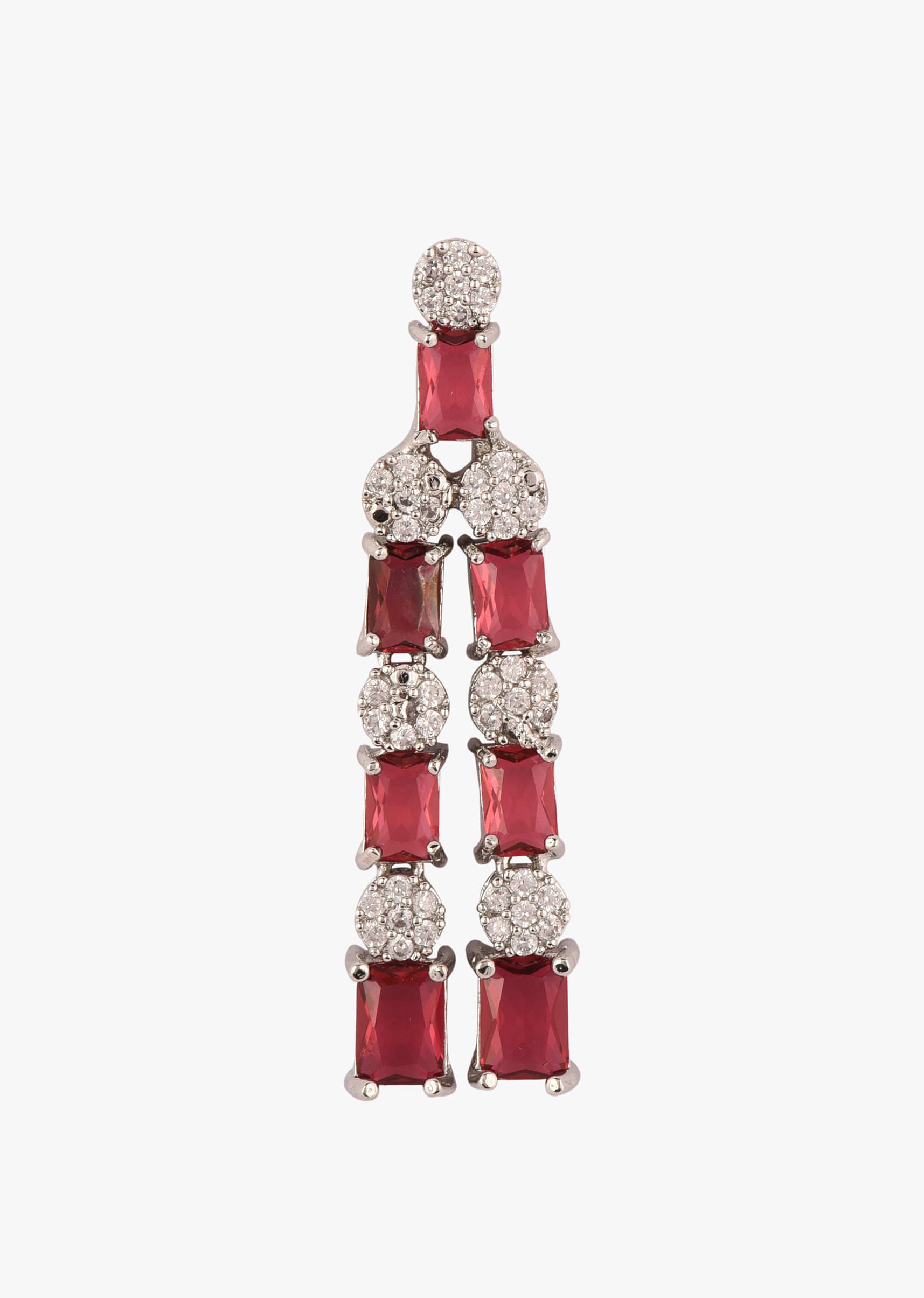 Two-Tier Diamond Necklace Set In Silver Plating With Ruby Stones