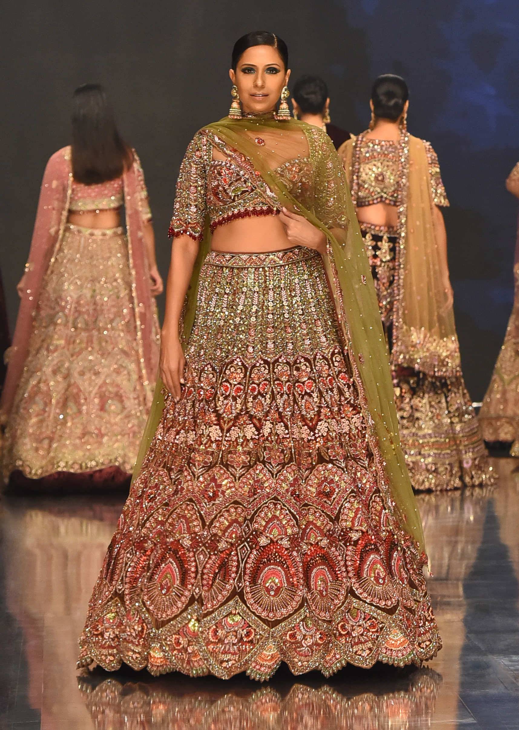Kalki Wild Ginger Maharani Bridal Lehenga In Velvet With Heavy Floral Embroidery - NOOR 2022