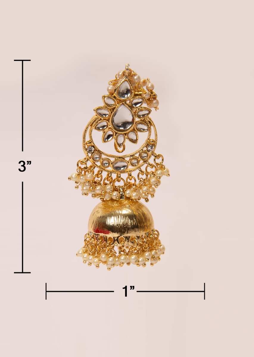 Kundan and moti jhumkas with extendable chain string
