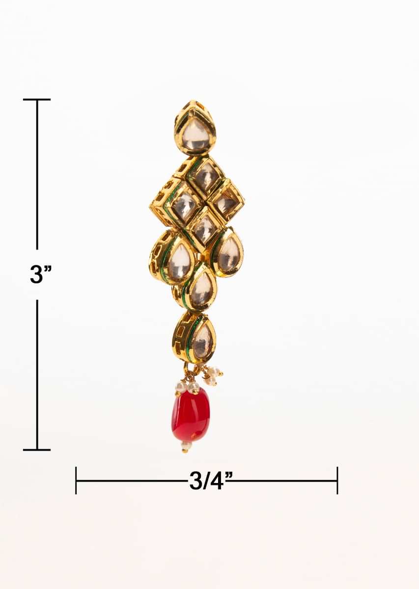 Kundan dangler earring with magenta bead drop only on Kalki