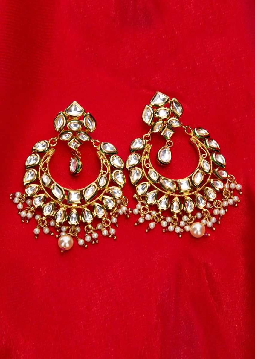 Kundan studded chandbali earring with nano beads only on Kalki