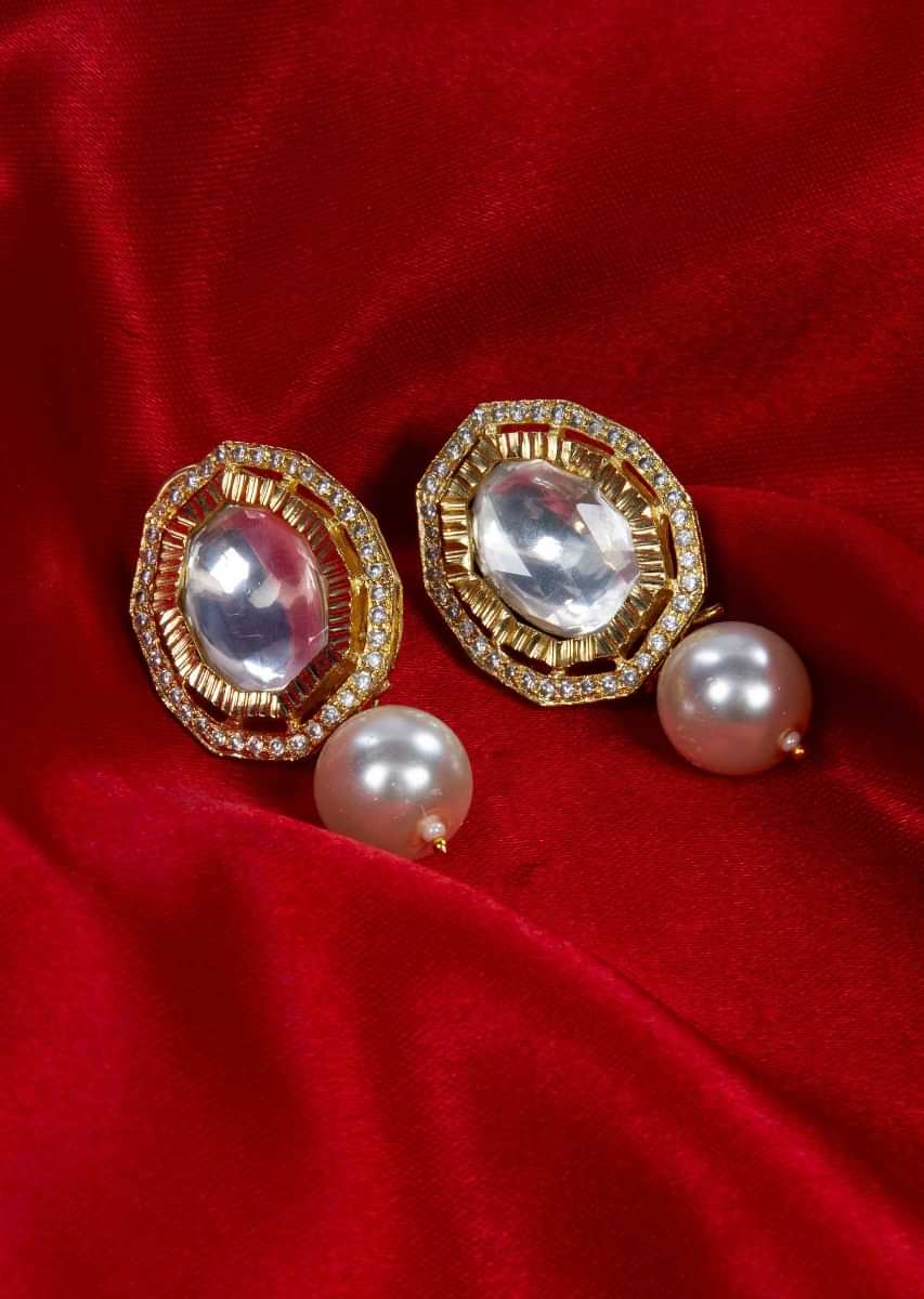 Kundan studded cluster earring with pearl drop only on Kalki