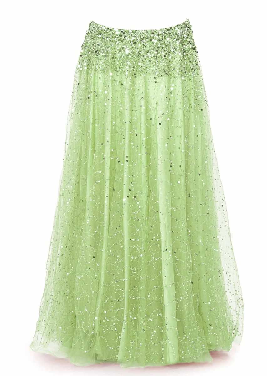 Pista green lehenga embellished in sequin embroidery only on Kalki