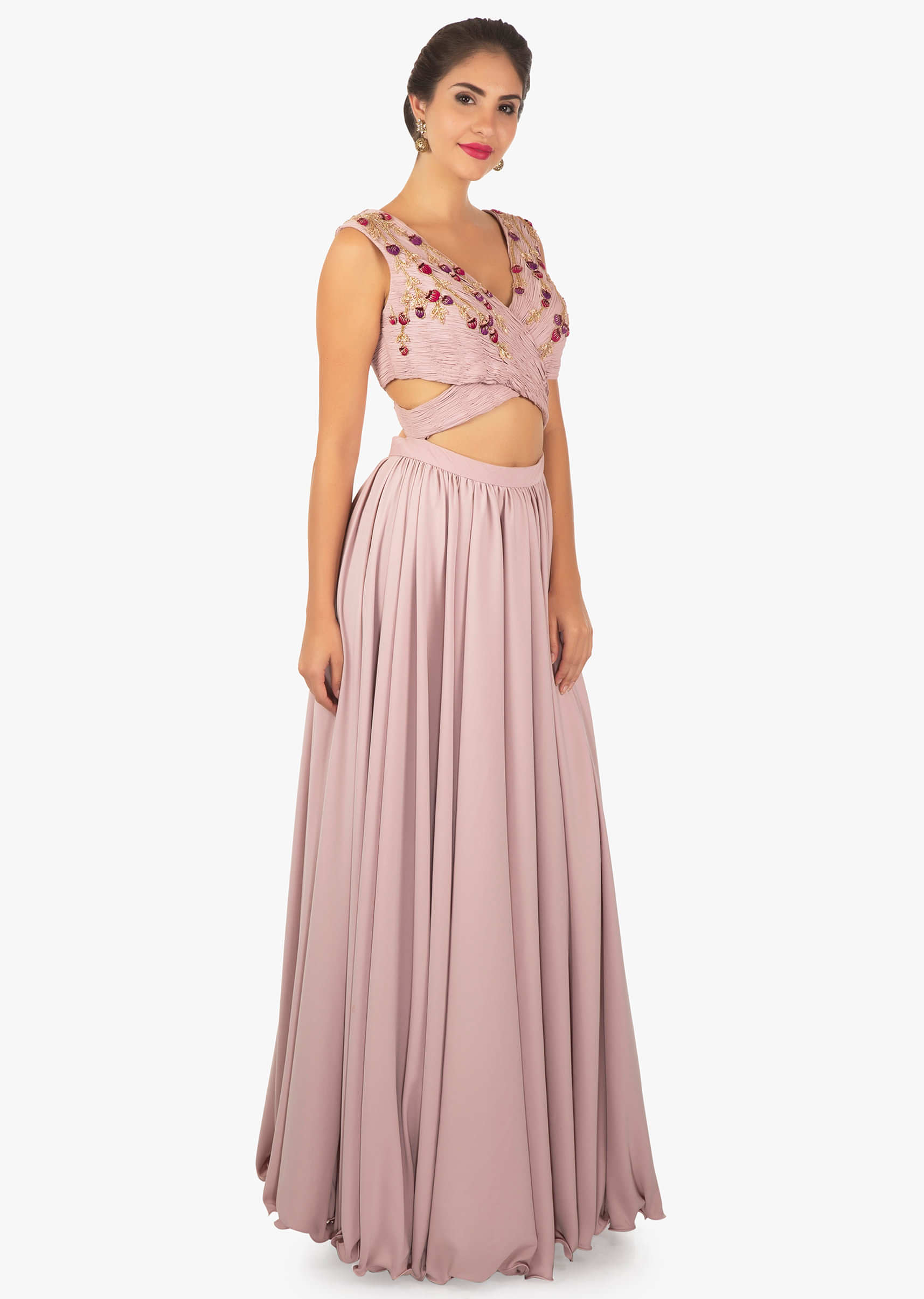 Lavender gown with ruching bodice only on Kalki