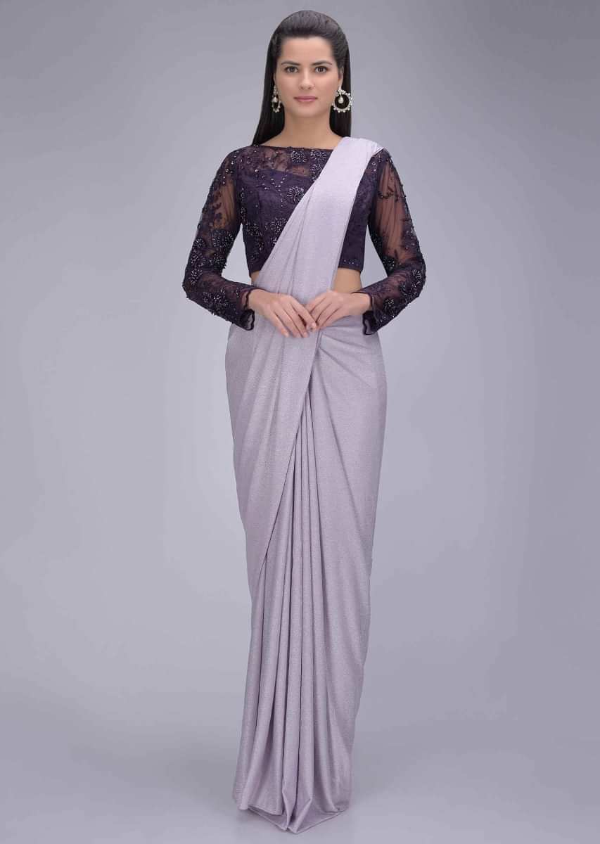 Buy Shimmer lycra Saree In Dark Purple Color Online - SARV05038