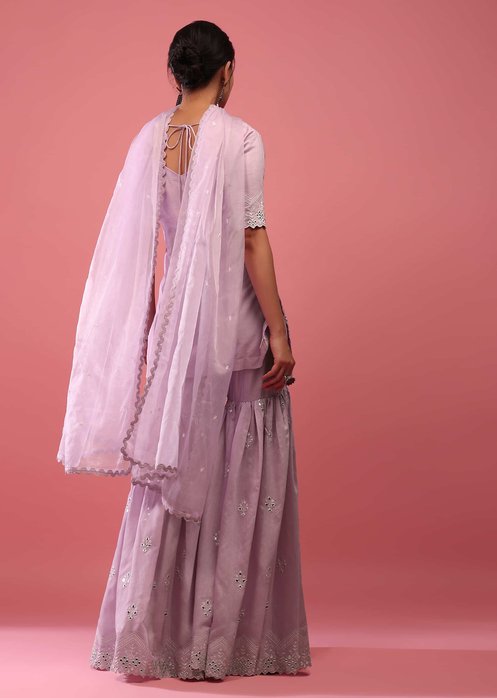 Lavender Purple Lucknowi Sharara Suit In Cotton With Embroidery