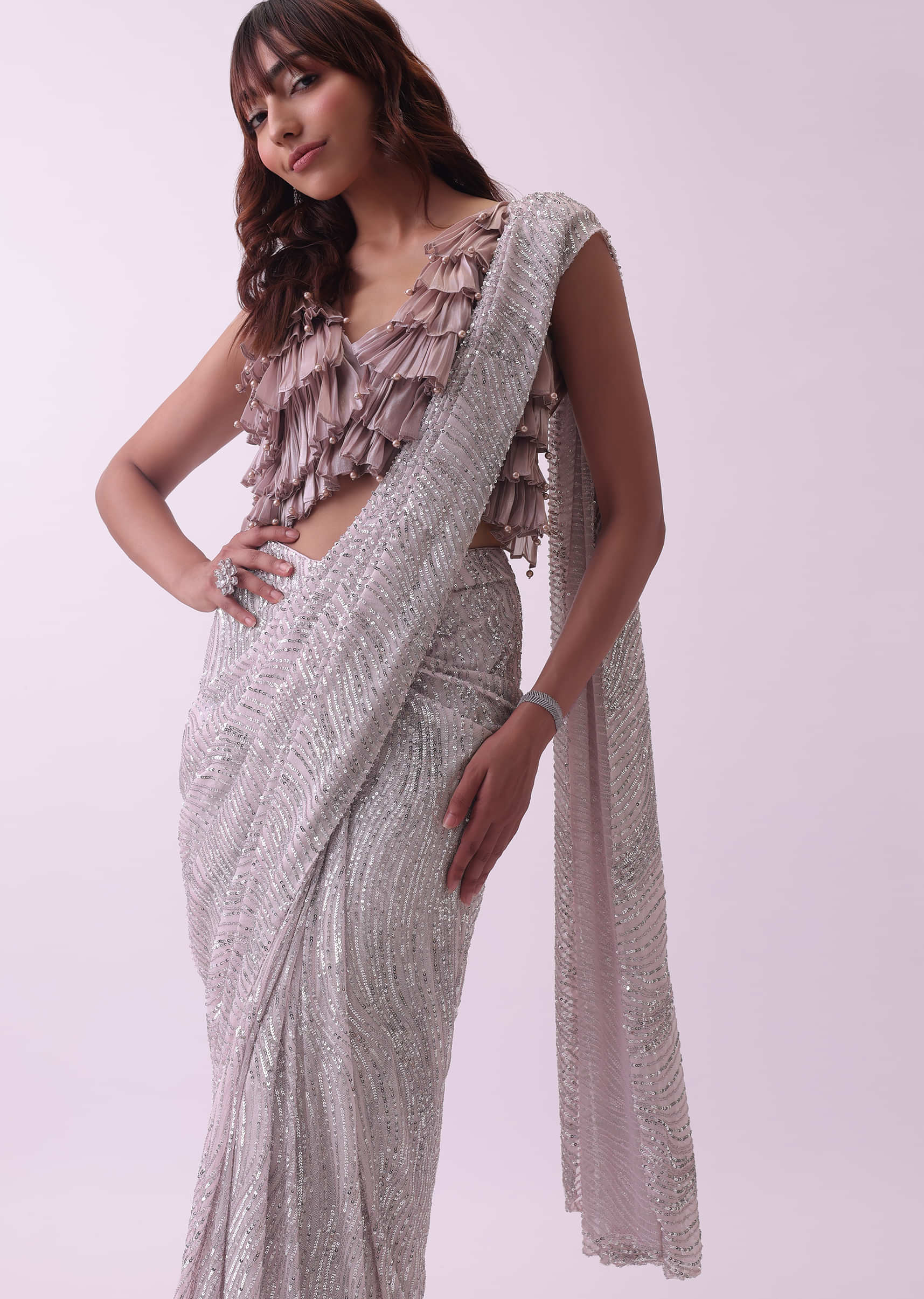 Buy Light Purple Color Ruffle Saree Online on Fresh Look Fashion