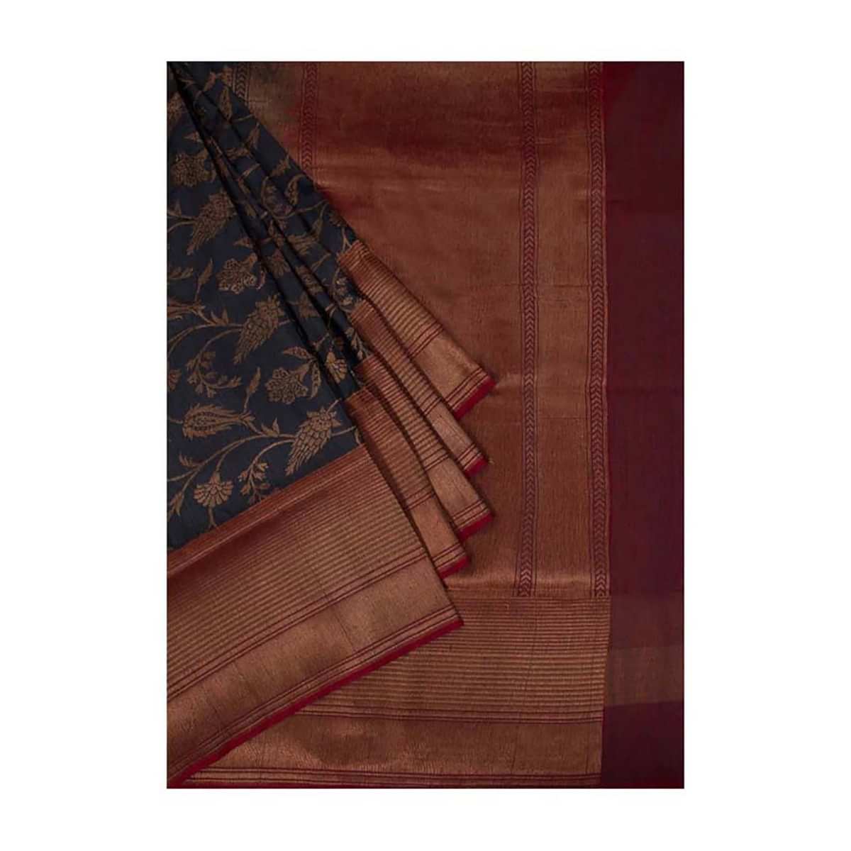 Lead grey banarasi silk saree in weaved floral motif only on Kalki