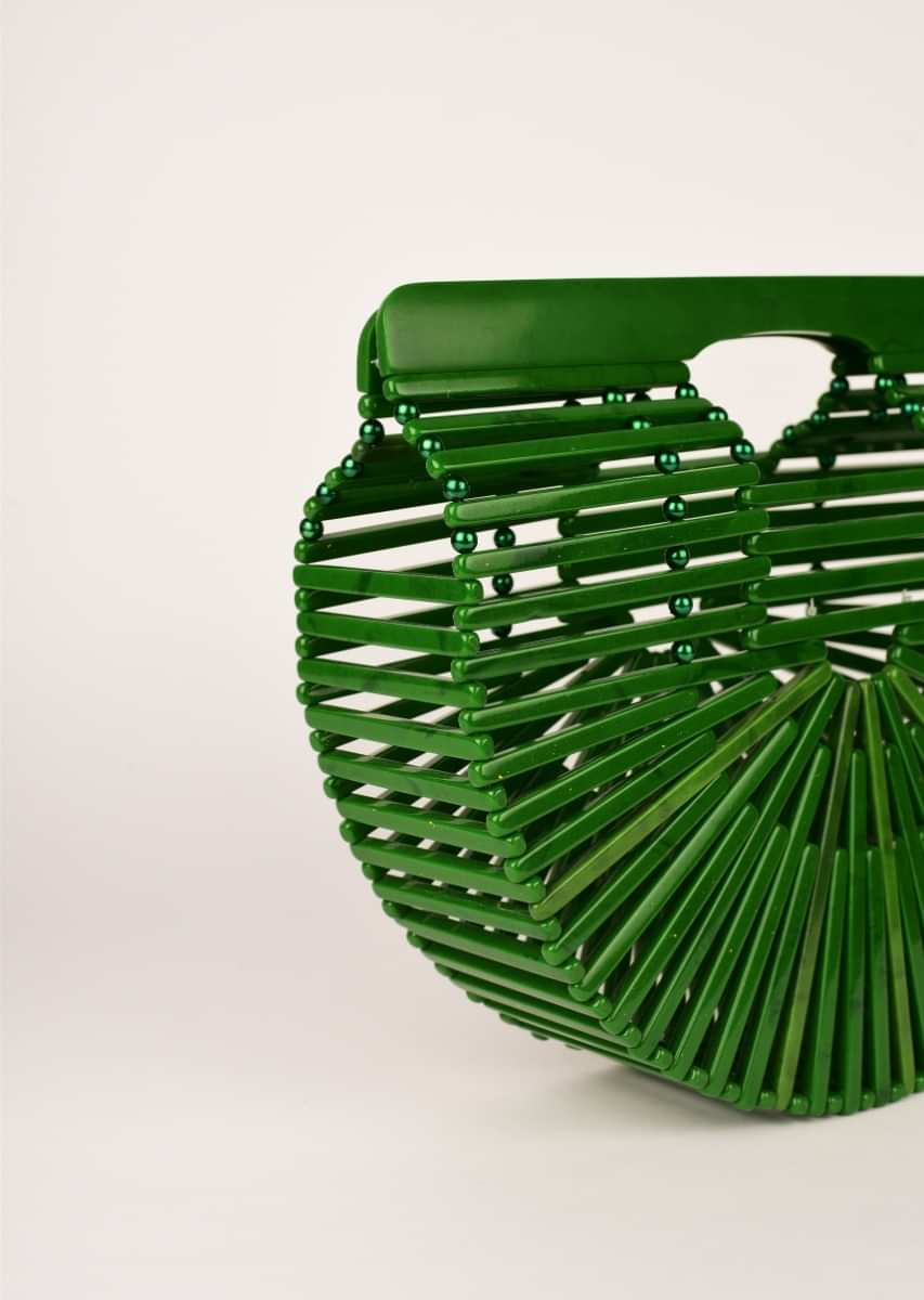 Leaf Green Basket Clutch In Acrylic With Marble Design Online - Kalki Fashion